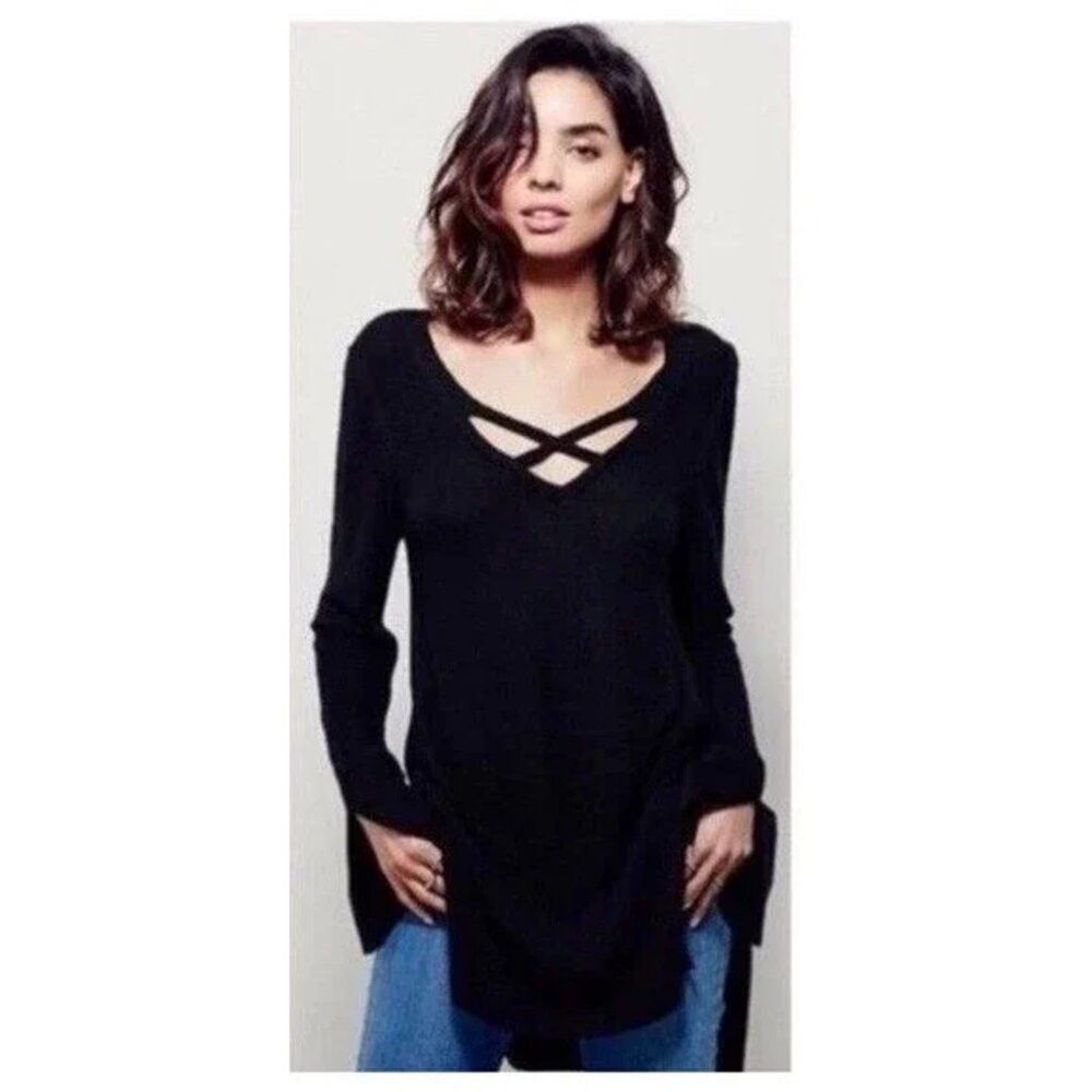 Free People Free People Crisscross Black Tunic Sweater Size S Size S / US 4 / IT 40 - 2 Thumbnail