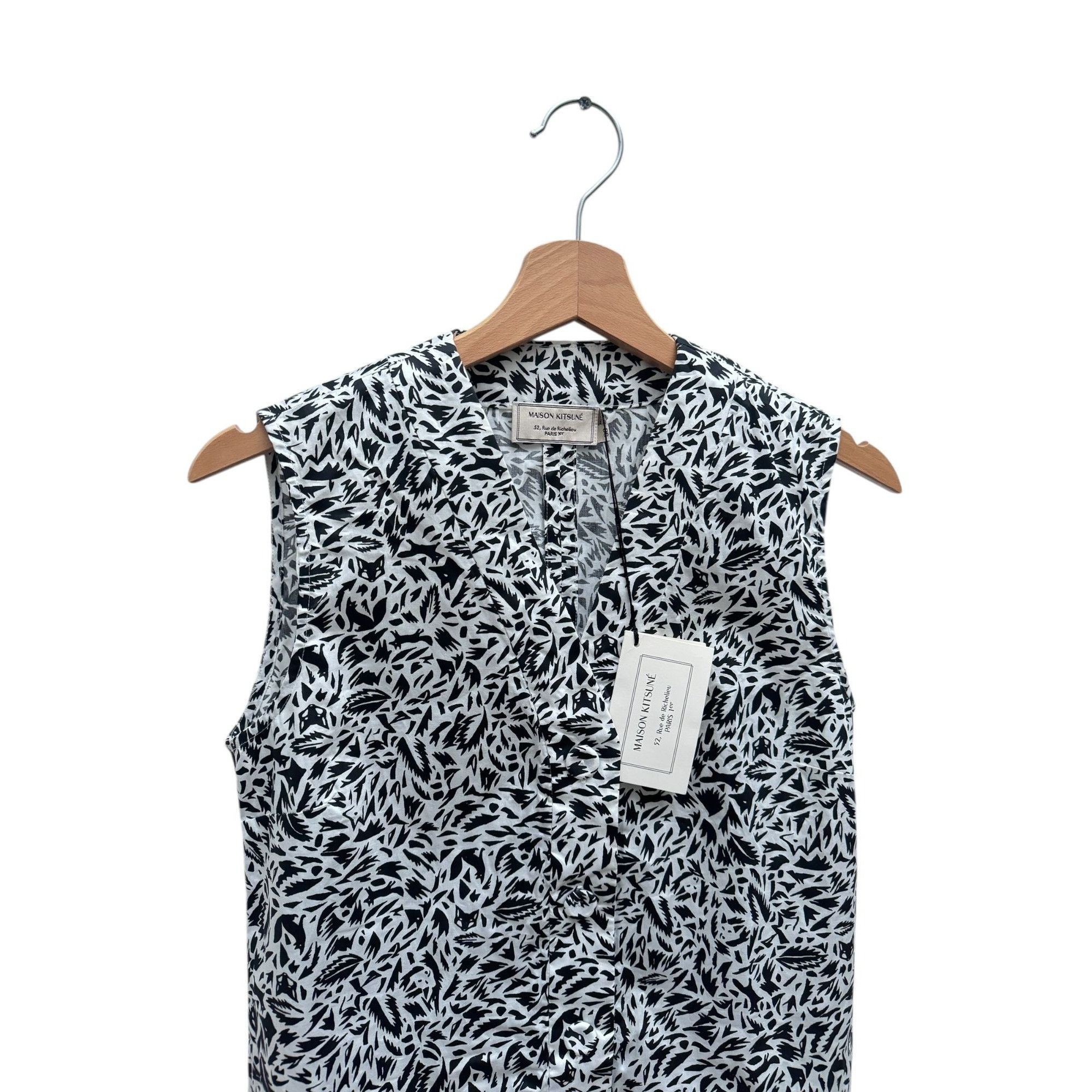Maison Kitsune White & Black Fox Printed Sleeveless Dress Size M / US 6-8 / IT 42-44 - 2 Thumbnail