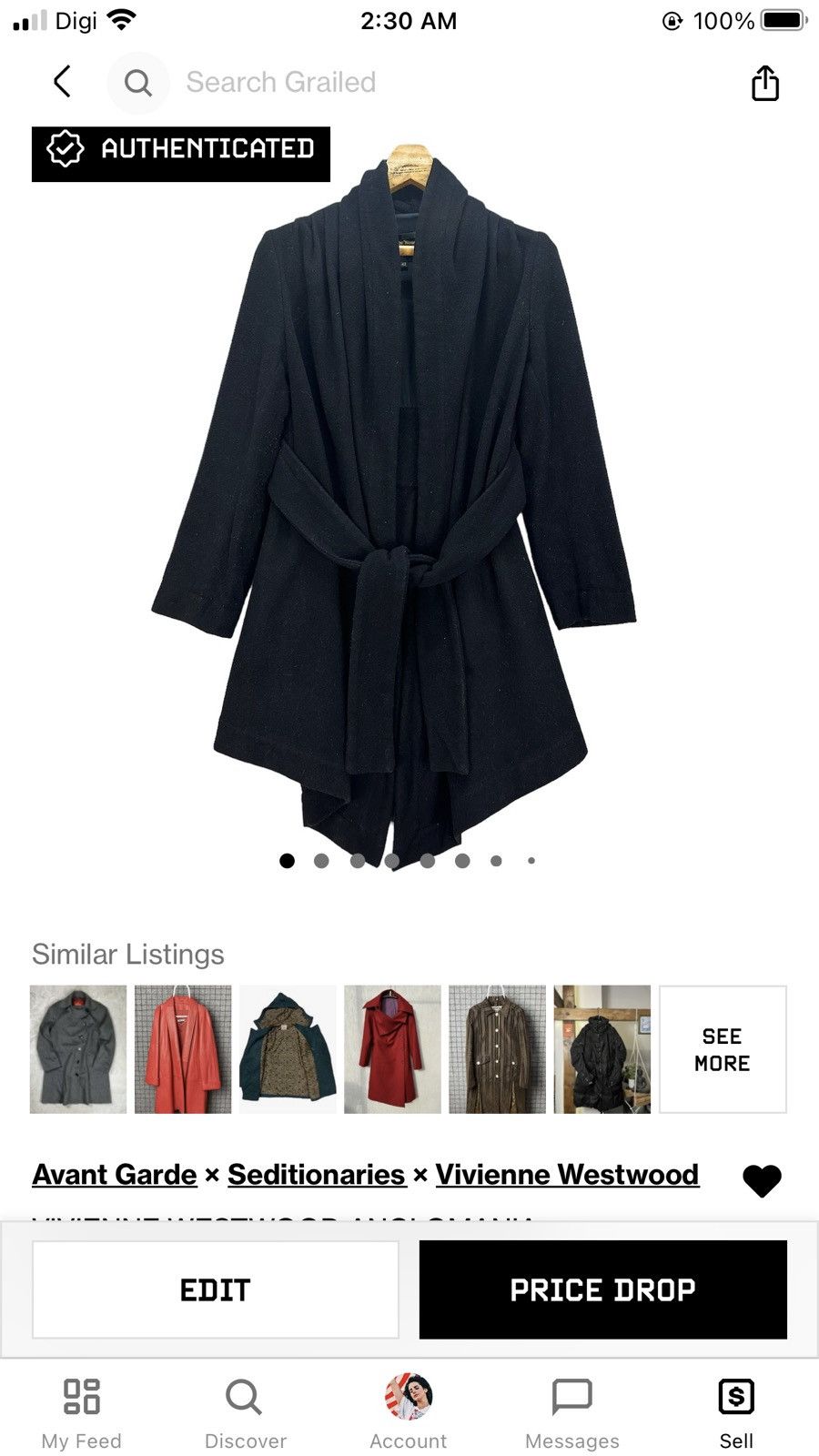 Vivienne Westwood VIVIENNE WESTWOOD ANGLOMANIA BUTTONLESS BELTED COAT 8214-215 Size M / US 6-8 / IT 42-44 - 14 Thumbnail