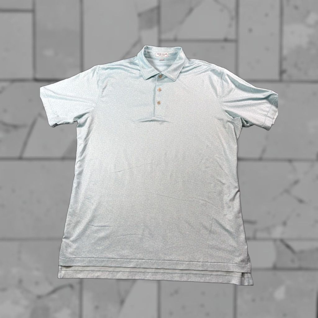 Peter Millar Polo Shirt Mens Large Mint Green Summer Comfort Golf Cocktail Print