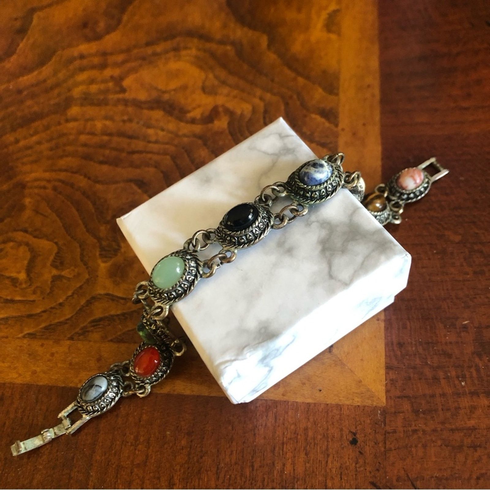 Vintage Vintage natural stone cabochon link bracelet Size ONE SIZE - 2 Thumbnail