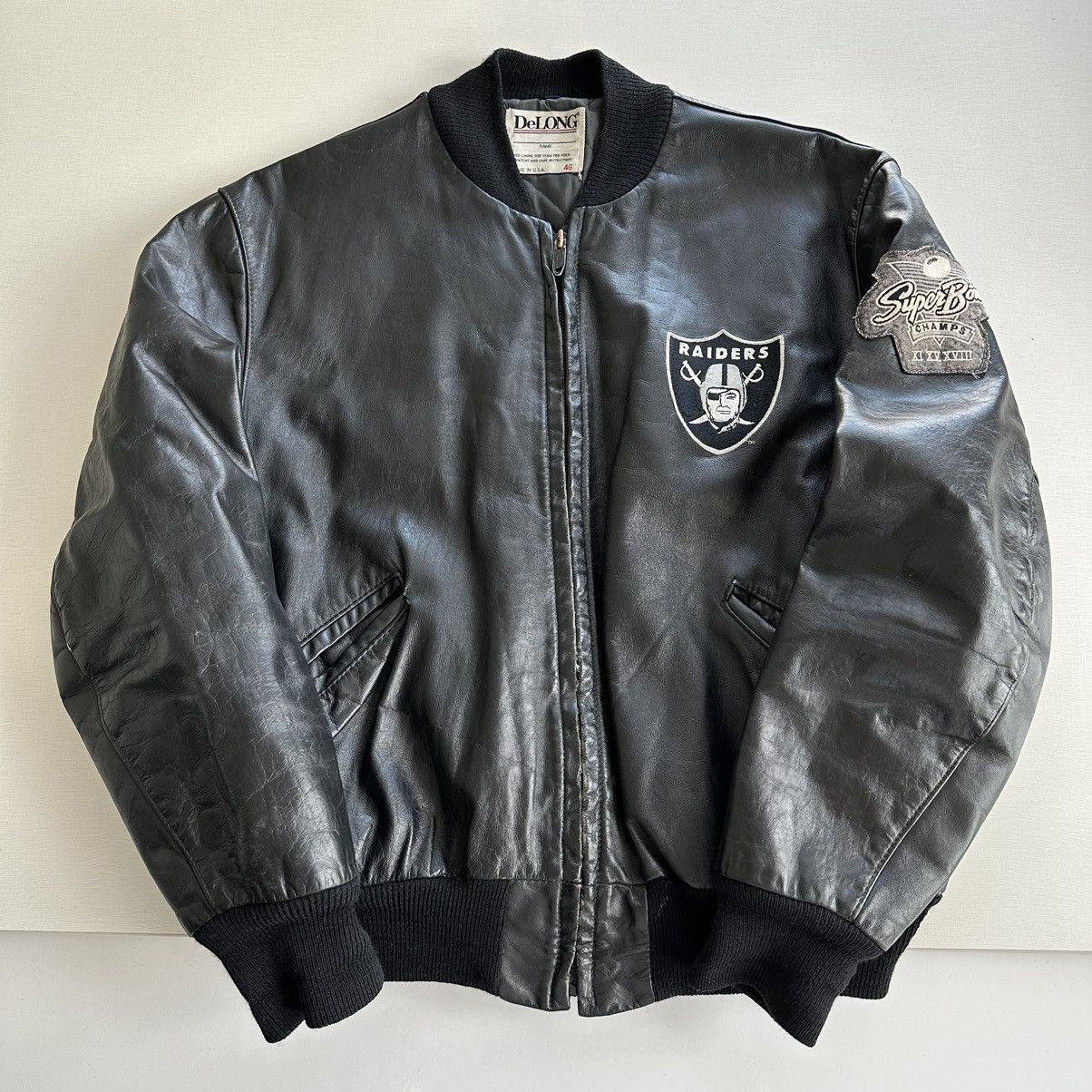 NFL × Vintage Crazy Vintage 80s Oakland Raiders Super Bowl Leather Jacket Size US L / EU 52-54 / 3 - 2 Thumbnail