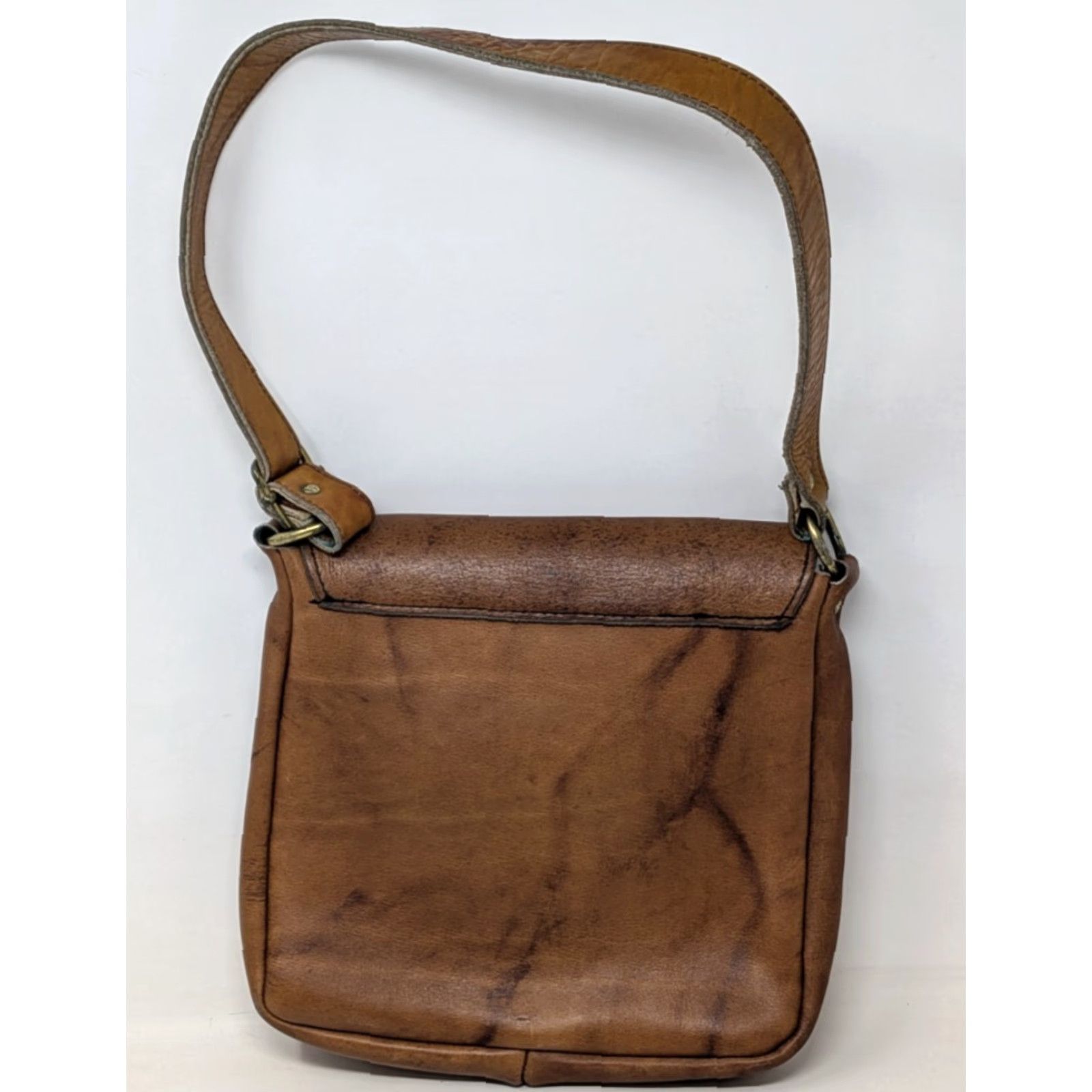 Vintage VINTAGE Brown Leather Brass Snap Closure Flap Shoulder Bag Handbag Purse Satchel Women Leather Bag Size ONE SIZE - 6 Thumbnail