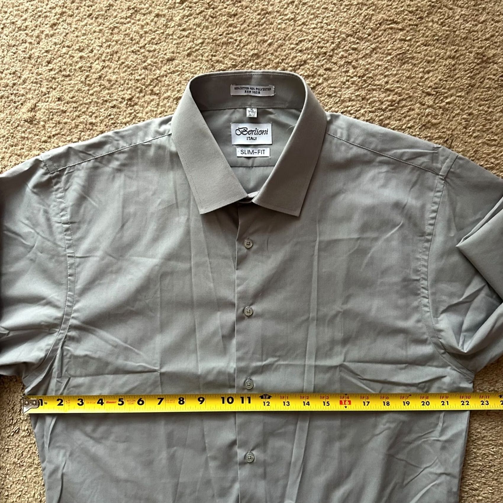 Vintage Berlioni Italy Shirt Mens XL Slim Fit Button Up Spread Collar Grey Size US XL / EU 56 / 4 - 6 Thumbnail