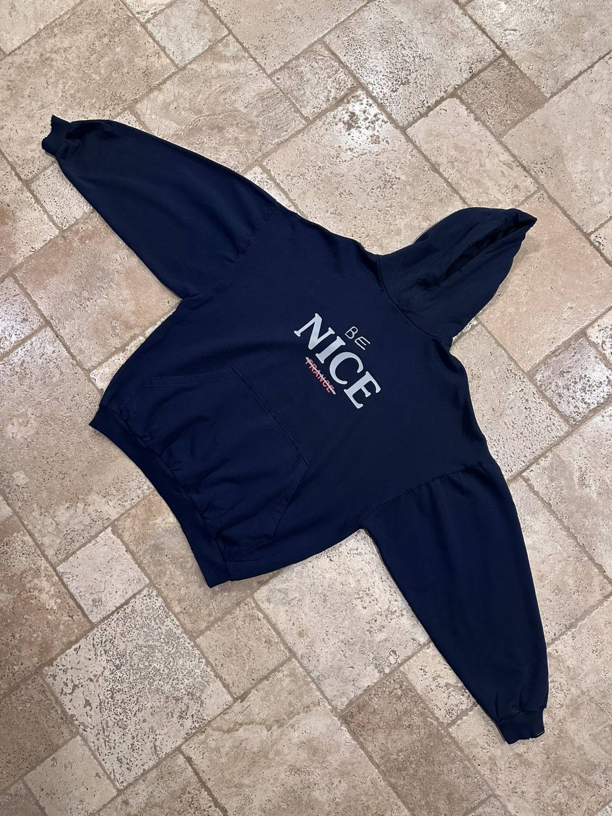 Balenciaga Balenciaga “Be Nice” France Dark Navy 2023 Distressed Hoodie Size US XL / EU 56 / 4 - 3 Thumbnail