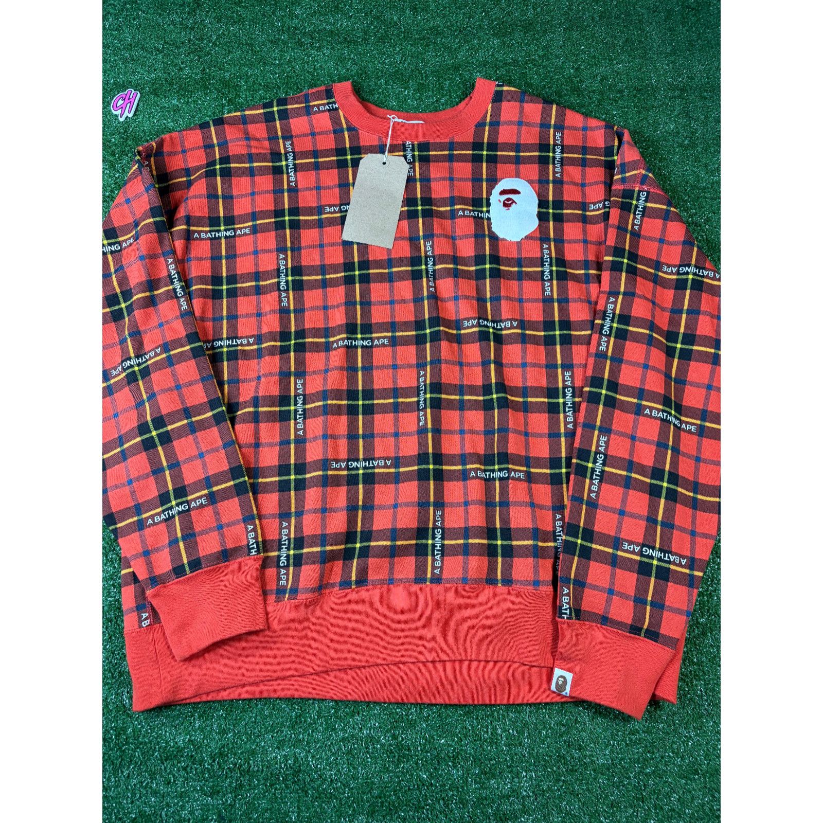 Bape BAPE Logo Check Red Loose Fit Crewneck Sweater Size XL Size US XL / EU 56 / 4 - 8 Thumbnail