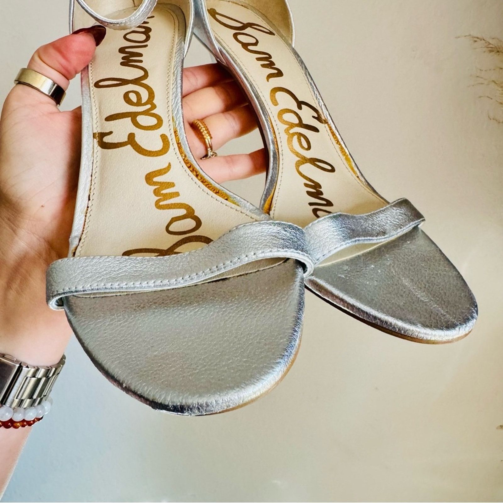 Sam Edelman SAM EDELMAN Metallic Silver Strap $180 Stiletto Sandals Heel Size US 8.5 / IT 38.5 - 8 Thumbnail