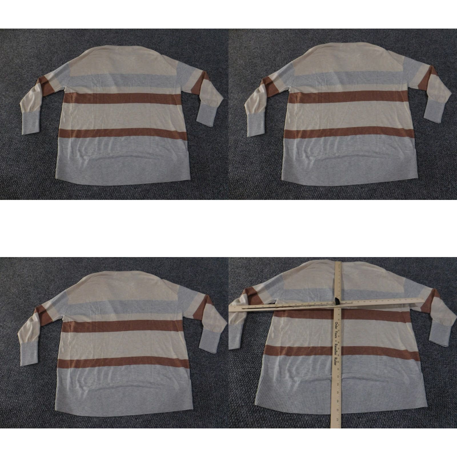 Loft LOFT Sweater Womens Small Beige Brown Striped Lightweight Casual Knit V-Neck Long Sleeve Button Pullover Regular Women Size S / US 4 / IT 40 - 8 Thumbnail