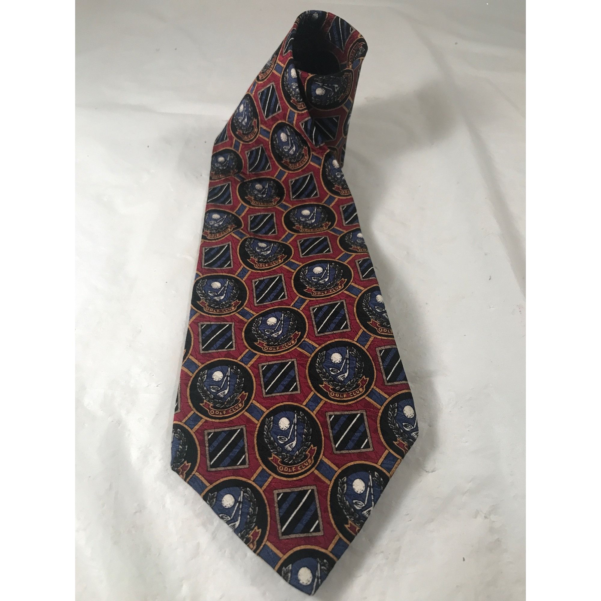Vintage Pebble Beach Neckwear Burgundy & Blue Silk Novelty Necktie Size ONE SIZE - 1 Thumbnail