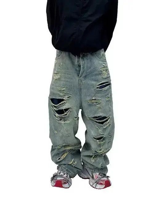 Other Retro washed distressed double layer large hole tassel jeans Size US 32 / EU 48 - 1 Thumbnail