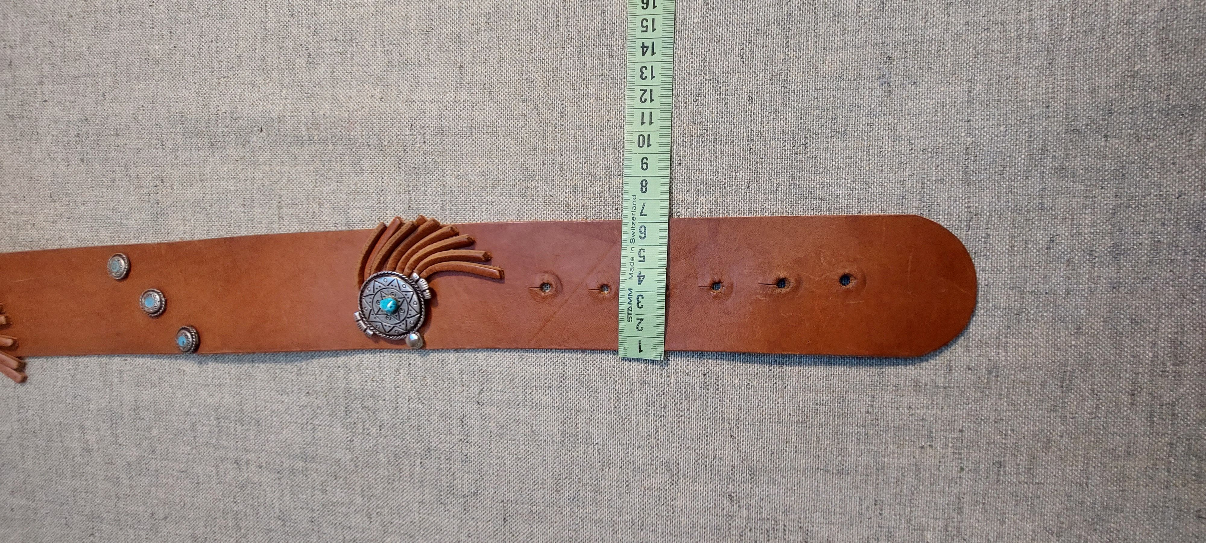 Vintage Vintage Western Leather Belt w/ Turquoise Conchos Size ONE SIZE - 2 Thumbnail