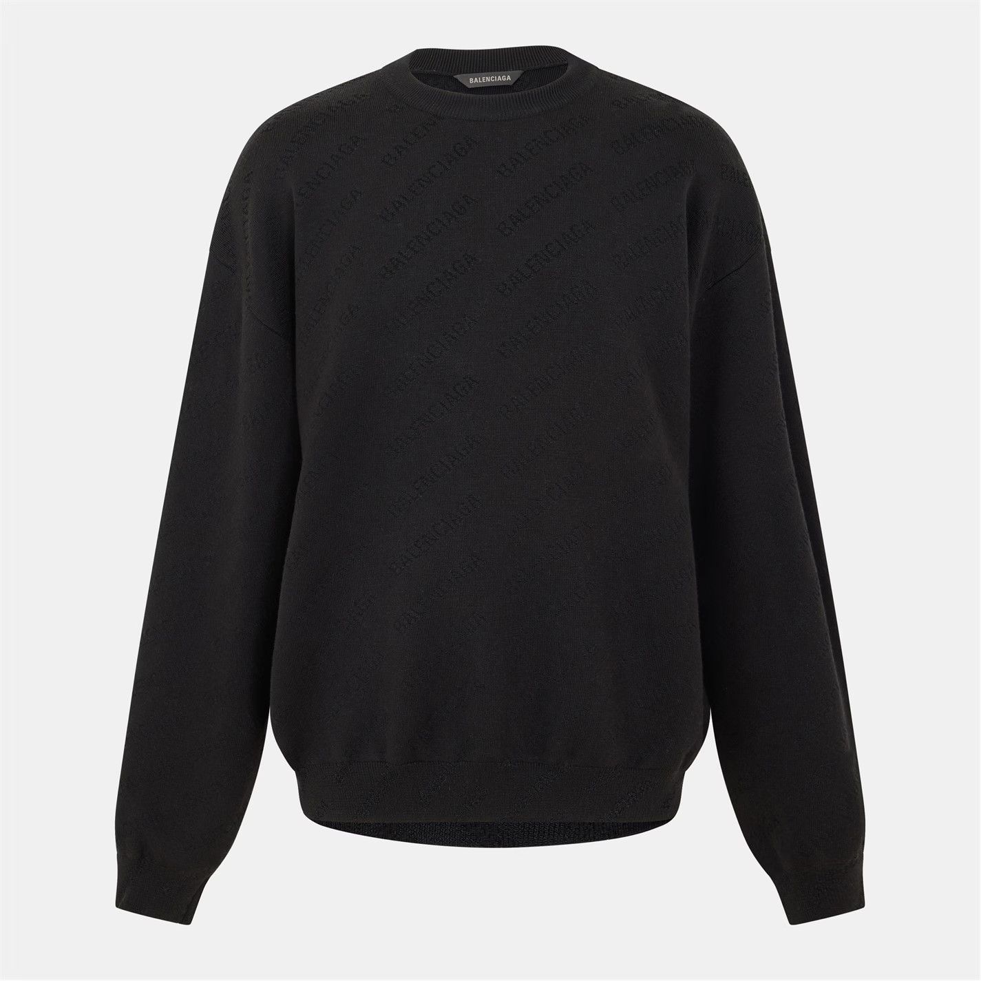 Balenciaga o1g2r1mq0226 All-Over Logo Crew Sweater In Black Size US XS / EU 42 / 0 - 1 Thumbnail