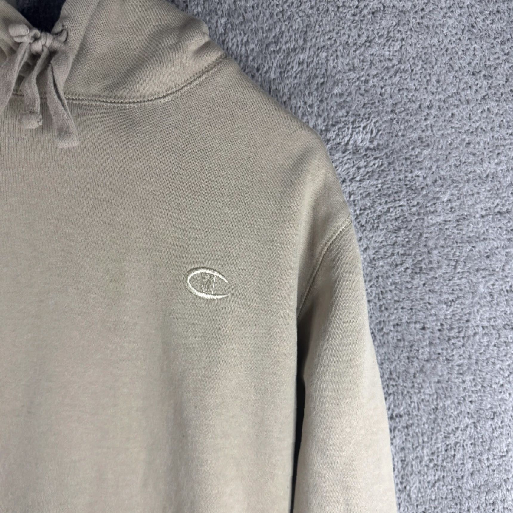 Champion Champion Hoodie Mens Medium Beige Fleece Pullover Sweatshirt C Logo Knit Front Pocket Ribbed Cuffs Hem Regular Fit Winter Mens Size US M / EU 48-50 / 2 - 4 Thumbnail