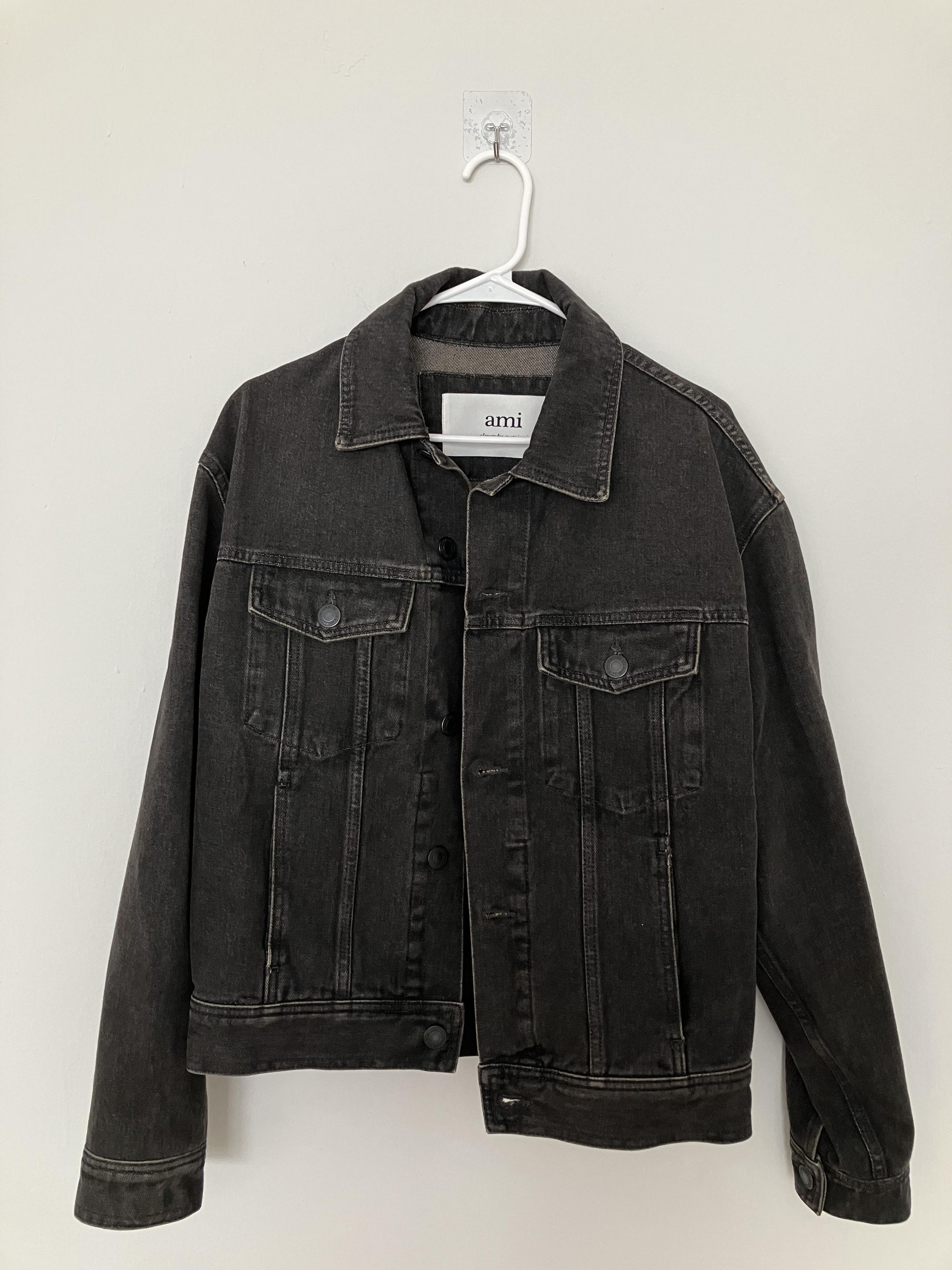 image of Ami Paris Denim Jacket Oversized in Black, Men's (Size Small)