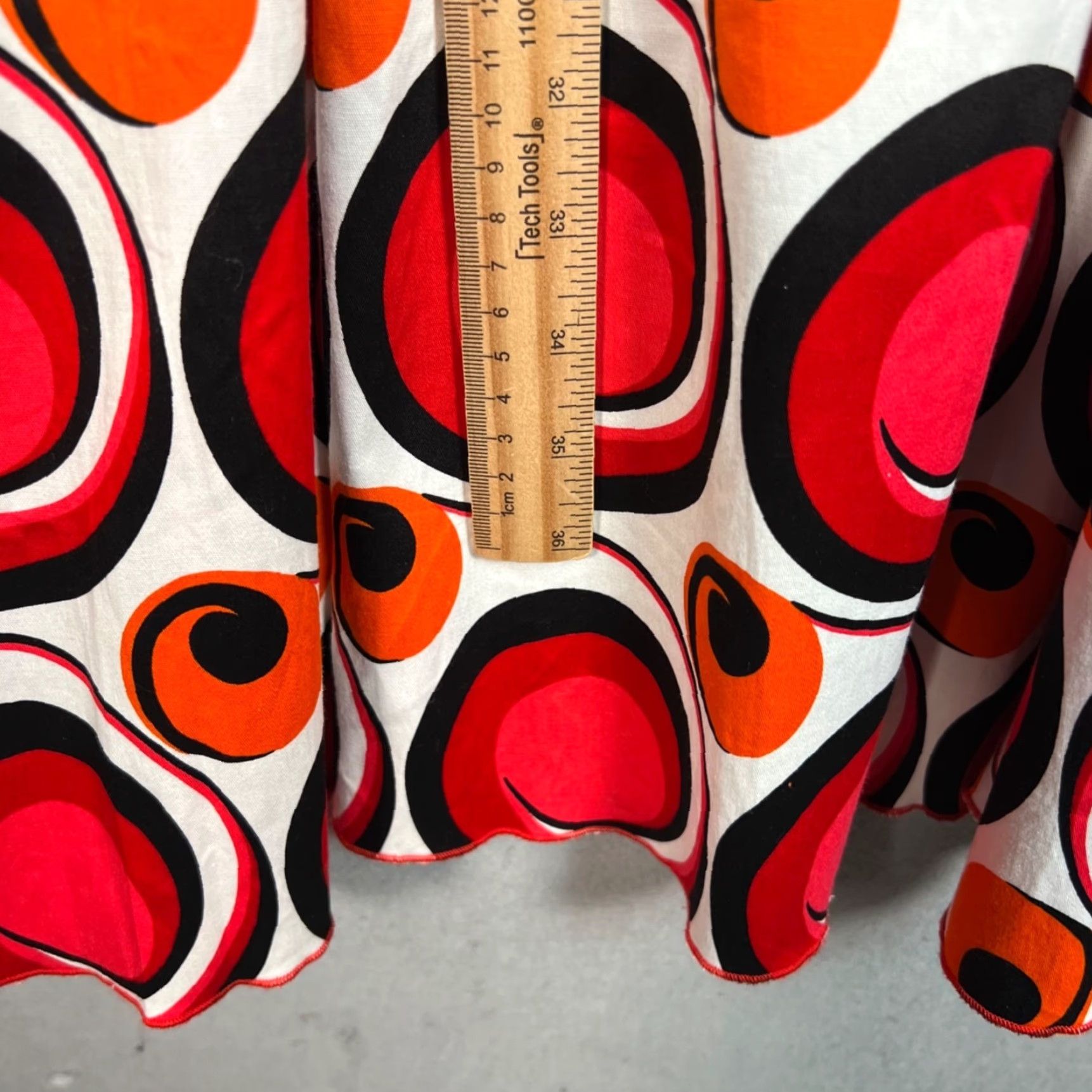 Vintage Zeena Womens XS Red & Orange Retro Circle Print Maxi Skirt Cotton Blend Taken In Size 26" / US 2 / IT 38 - 6 Thumbnail