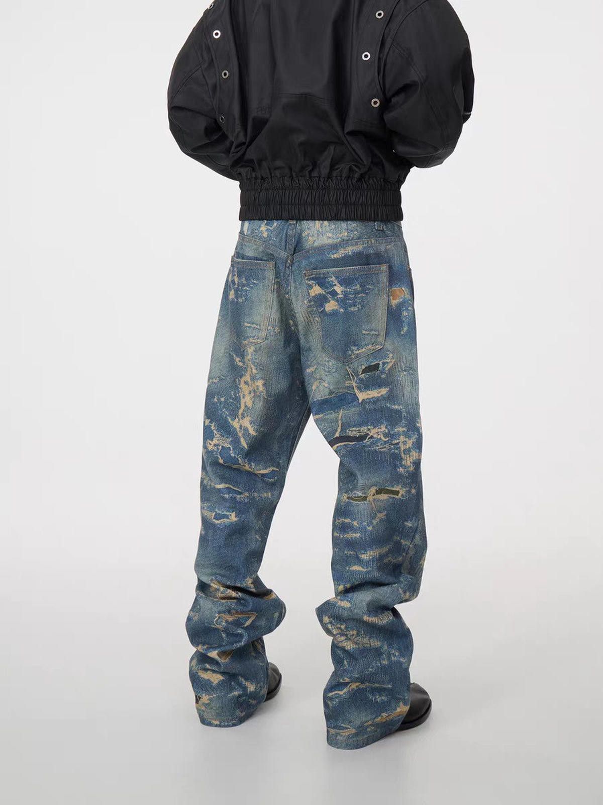 Designer 3D Digital Print Corroded Effect Jeans – Loose Straight Fit Size US 32 / EU 48 - 5 Thumbnail