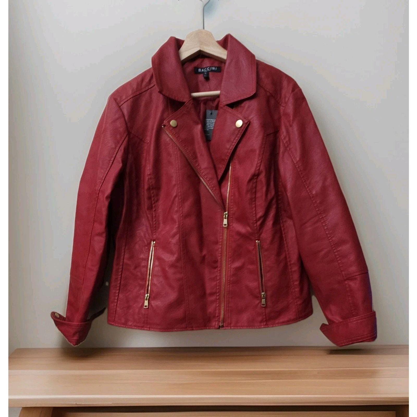 Other Baccini Women's Red Faux Leather Moto Biker Jacket XL Size XL / US 12-14 / IT 48-50 - 2 Thumbnail
