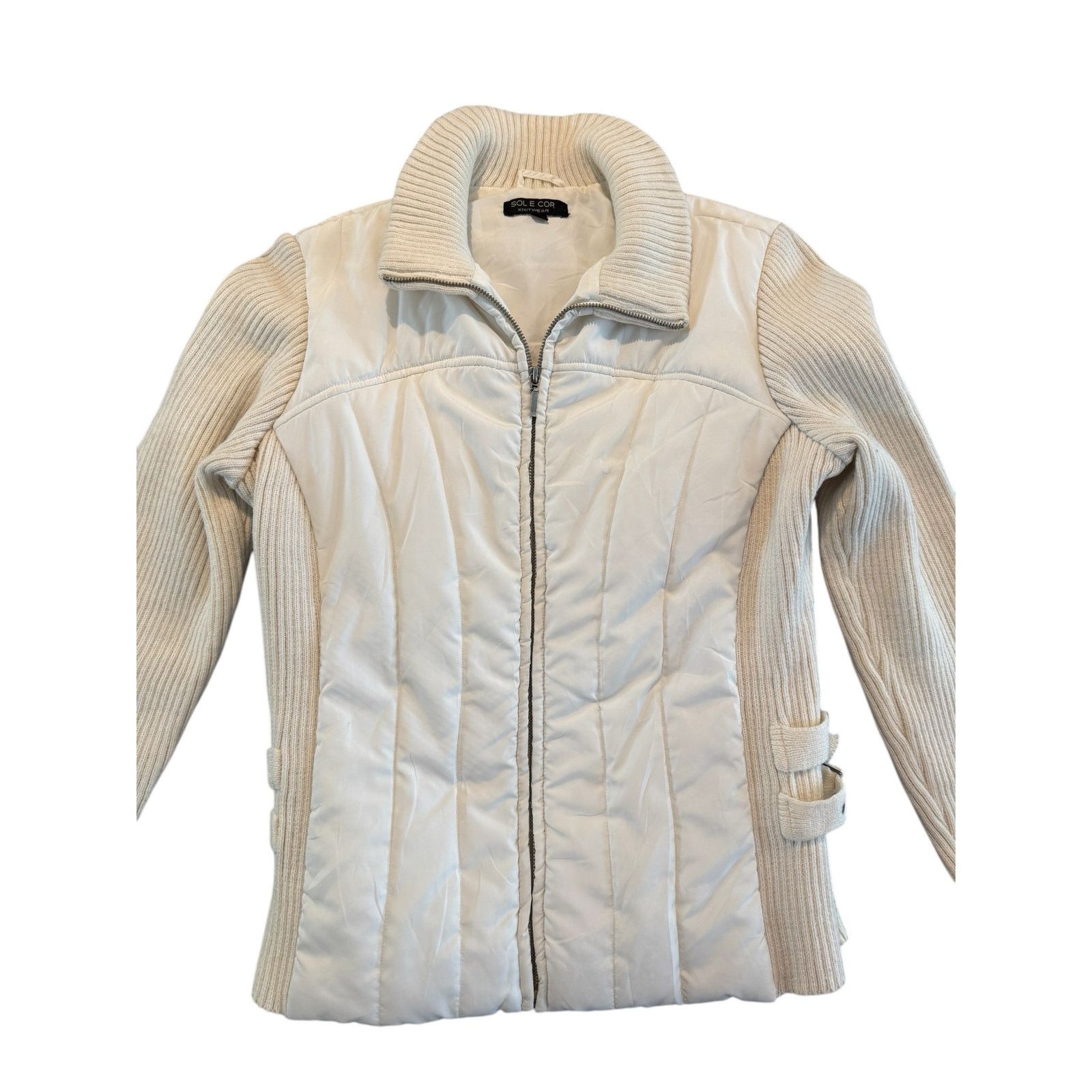 The Unbranded Brand RARE Womens Petite Cream Knitwear Zip Up Long Sleeve Jacket Size S / US 4 / IT 40 - 2 Thumbnail