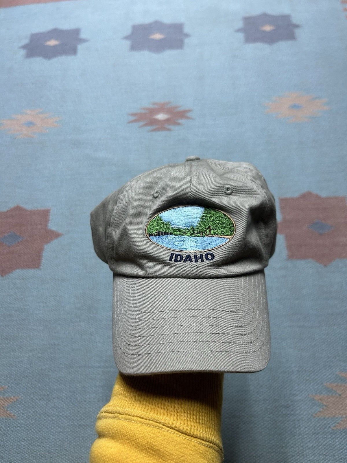 Vintage Vtg strapback hat Idaho river nature embroidered beige tan Size ONE SIZE - 2 Thumbnail