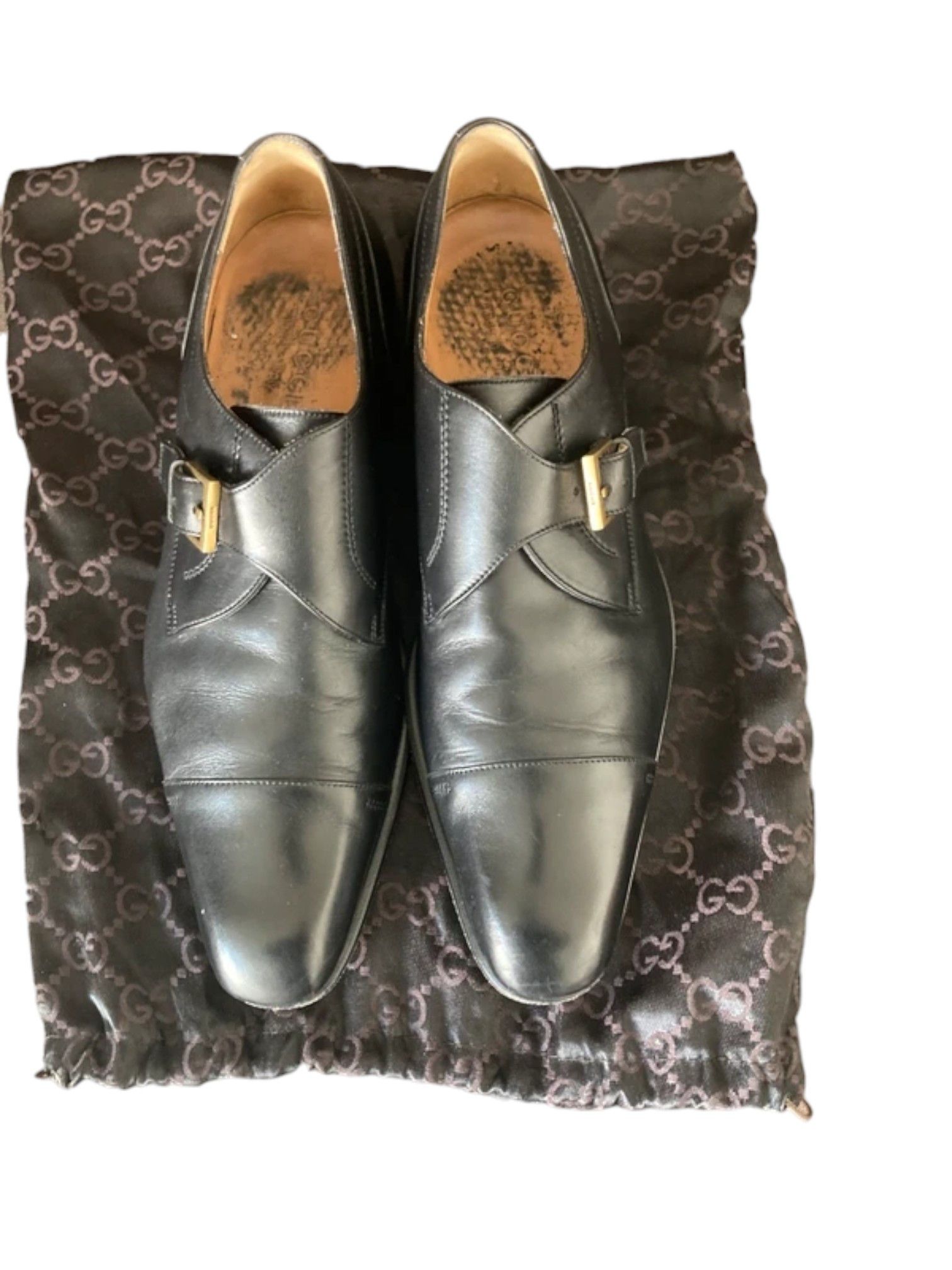 Gucci Gucci Black Leather Single Monk Strap Shoes Size US 11 / EU 44 - 1 Thumbnail