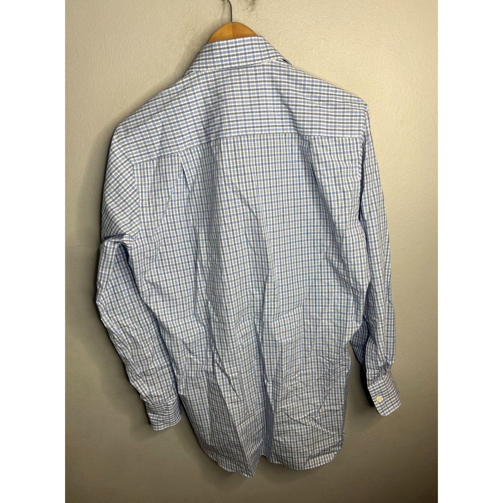 David Donahue David Donahue Shirt Mens Large Blue White Plaid Dress Trim Fit Button Down Shirt Size 40R - 4 Thumbnail