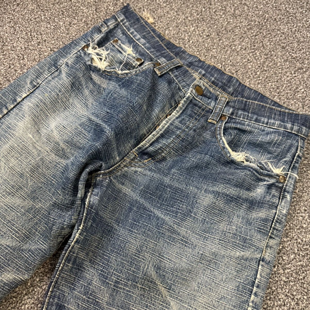 Indigo 🔥🇯🇵 Vintage 90s Crazy Distressed KU Handcraft Raw Denim Size US 31 - 8 Thumbnail