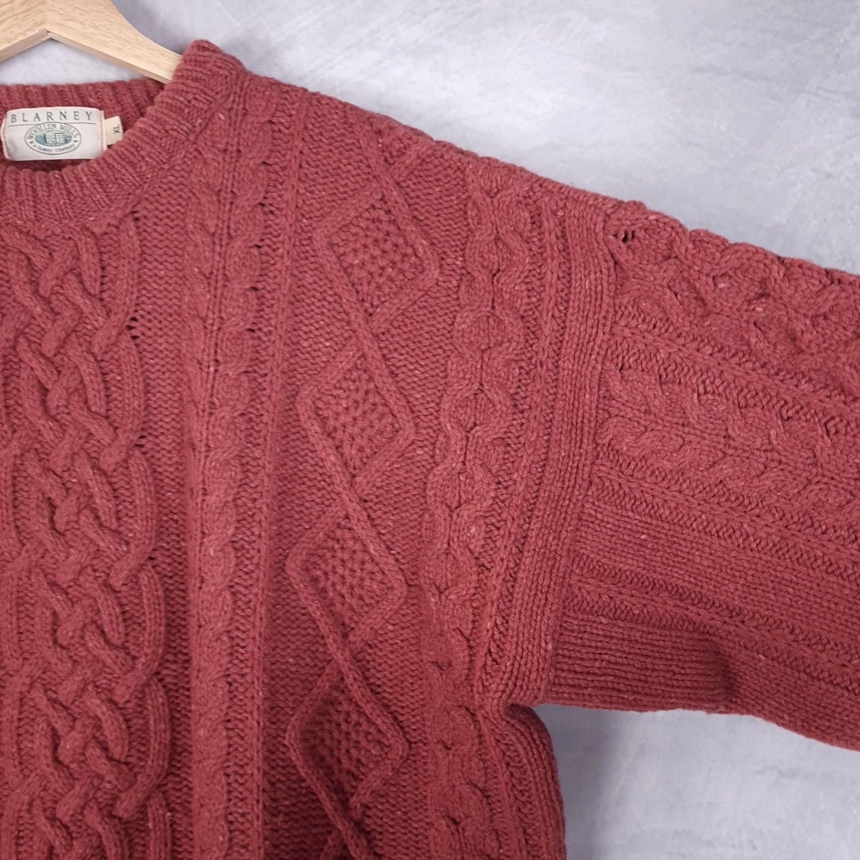 Pinko Blarney Woollen Mills Sweater Mens XL Pink Wool Fisherman Cable Knit Aran Crew Size US XL / EU 56 / 4 - 6 Thumbnail