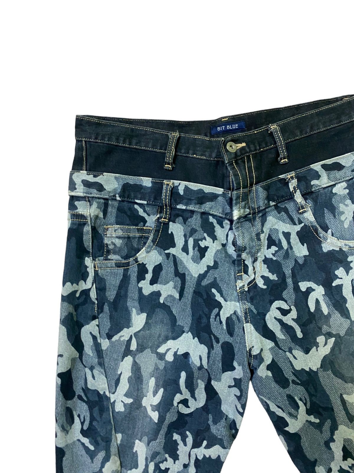 Japanese Brand Bit Blue Double Waist Camo style Baggy Denim Size US 32 / EU 48 - 4 Thumbnail