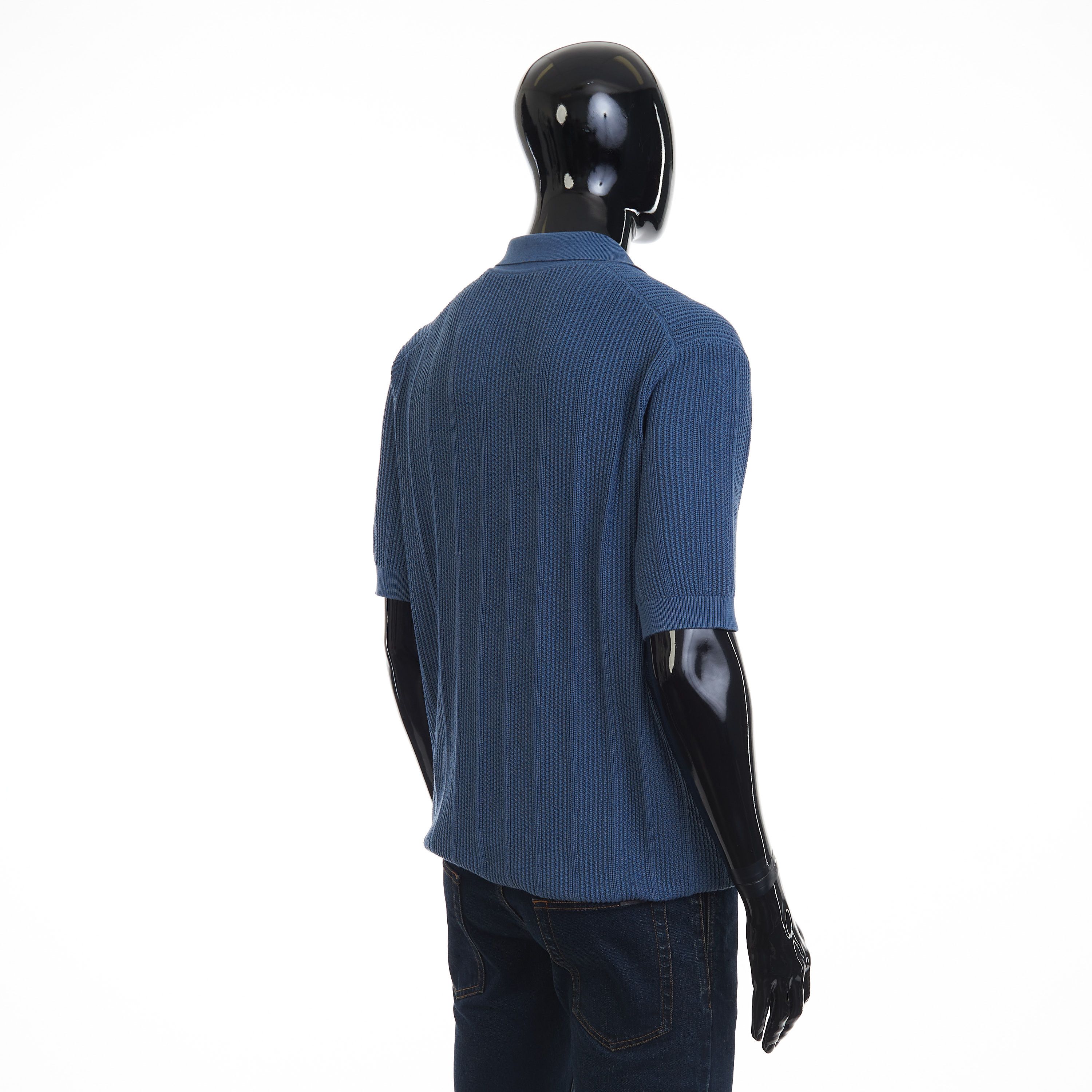 Brunello Cucinelli Textured Rib Knit Polo - Oxford Blue Cotton Size US XXL / EU 58 / 5 - 6 Thumbnail