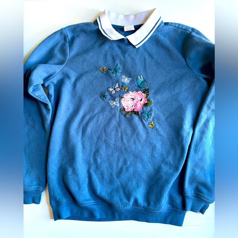 Designer Vintage Adrian Delafield Collared Butterflies Sweatshirt Size M / US 6-8 / IT 42-44 - 1 Thumbnail
