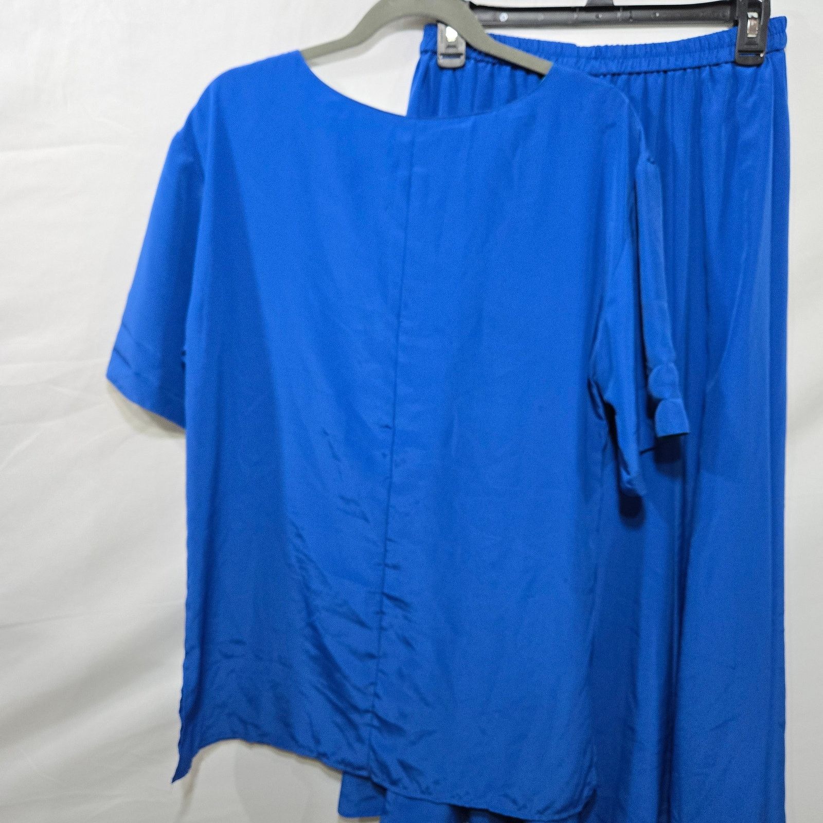 Vintage 70s Blue Short Sleeve Top Midi Skirt Scarf 3 Piece Set XL Size XL / US 12-14 / IT 48-50 - 14 Thumbnail