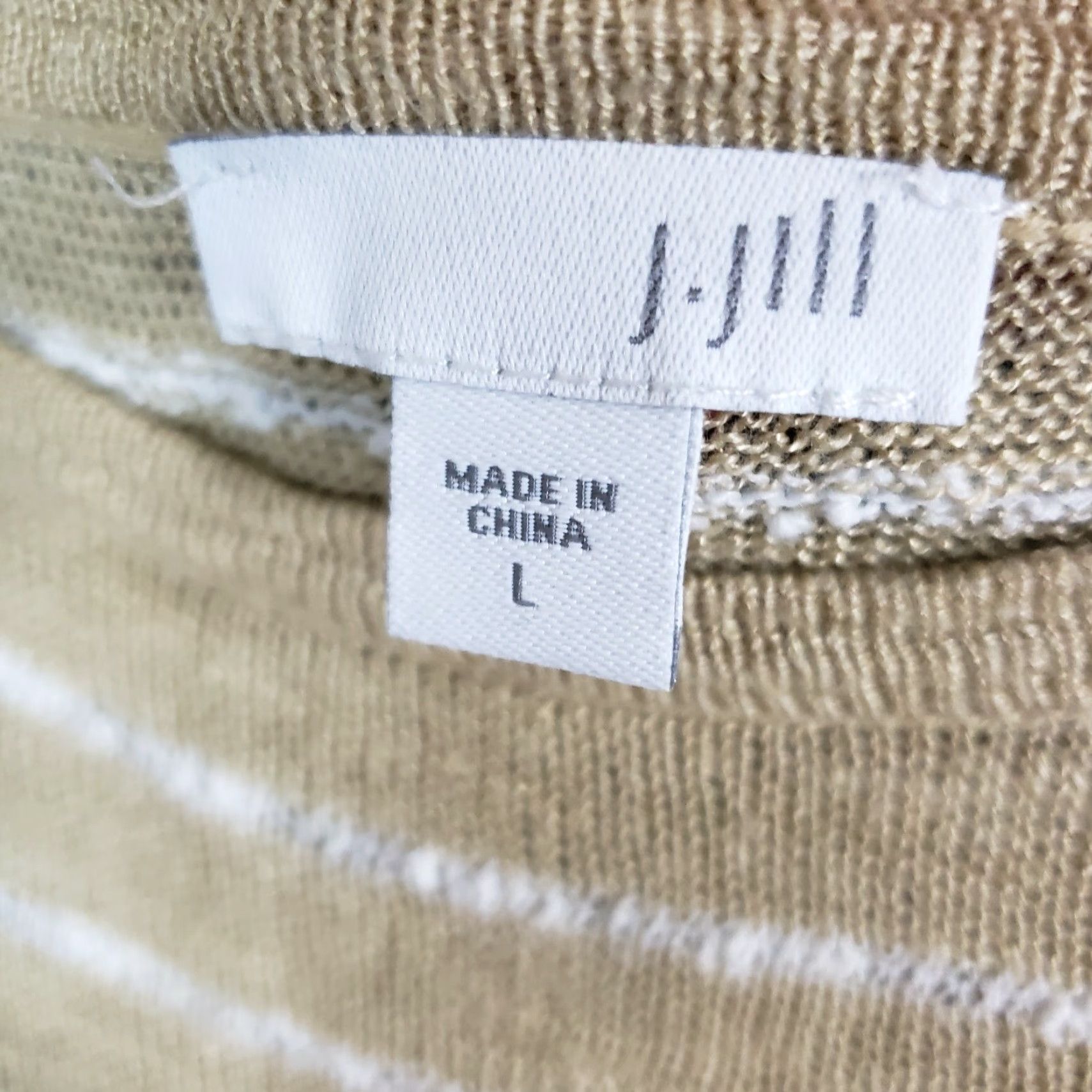 J. Jill J Jill Womens Knit Top Sz Large Tan White Striped Linen Blend Button Detail Shirt Womens L Brown Linen Blend Knit Top with Button Detail Size L / US 10 / IT 46 - 4 Thumbnail