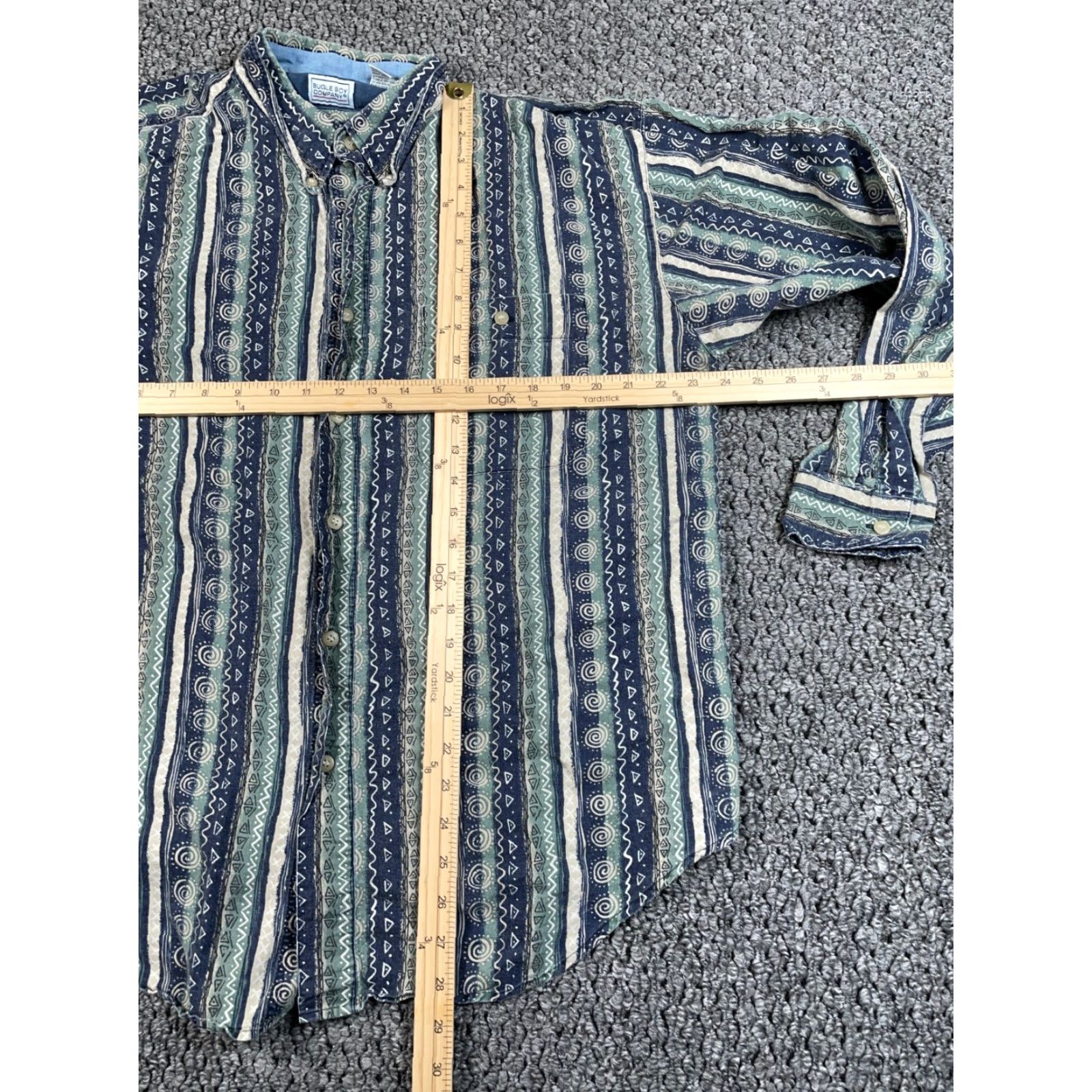 Bugle Boy VINTAGE Bugle Boy Geometric Pattern Shirt Adult XL Green Long Sleeve Button-Down Collared 90s Hippie Boho Mens Size US XL / EU 56 / 4 - 4 Thumbnail