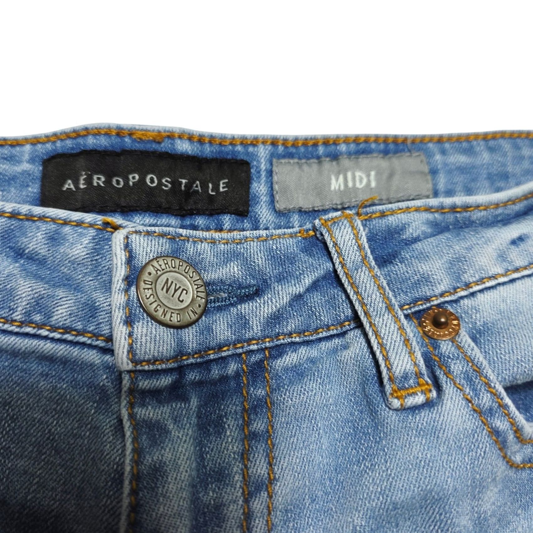 Vintage Womens Aeropostale Midi Blue Jean Shorts Size 4 Distressed Size 27" / US 4 / IT 40 - 3 Thumbnail