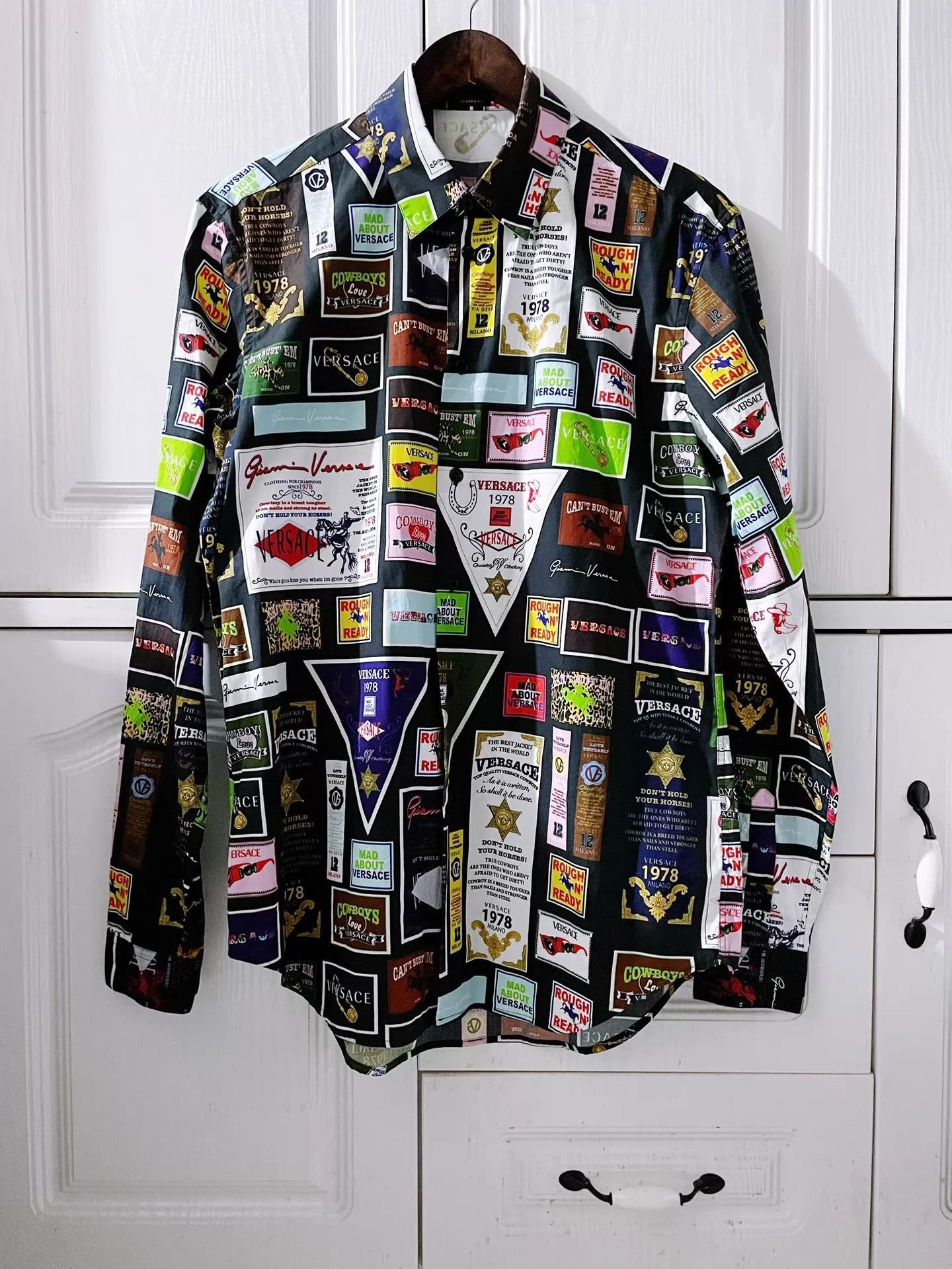Versace Multi-Color Patchwork Long Sleeve Button-Up Shirt Size US M / EU 48-50 / 2 - 1 Thumbnail
