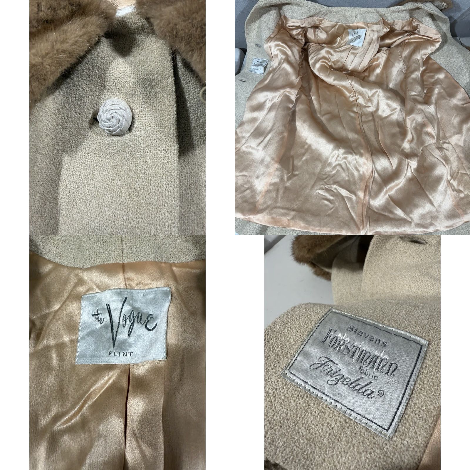 Vogue VINTAGE The Vogue Flint Beige Wool Blend Mink Fur Accent Button Up Coat M Womens Long Overcoat Size M / US 6-8 / IT 42-44 - 8 Thumbnail