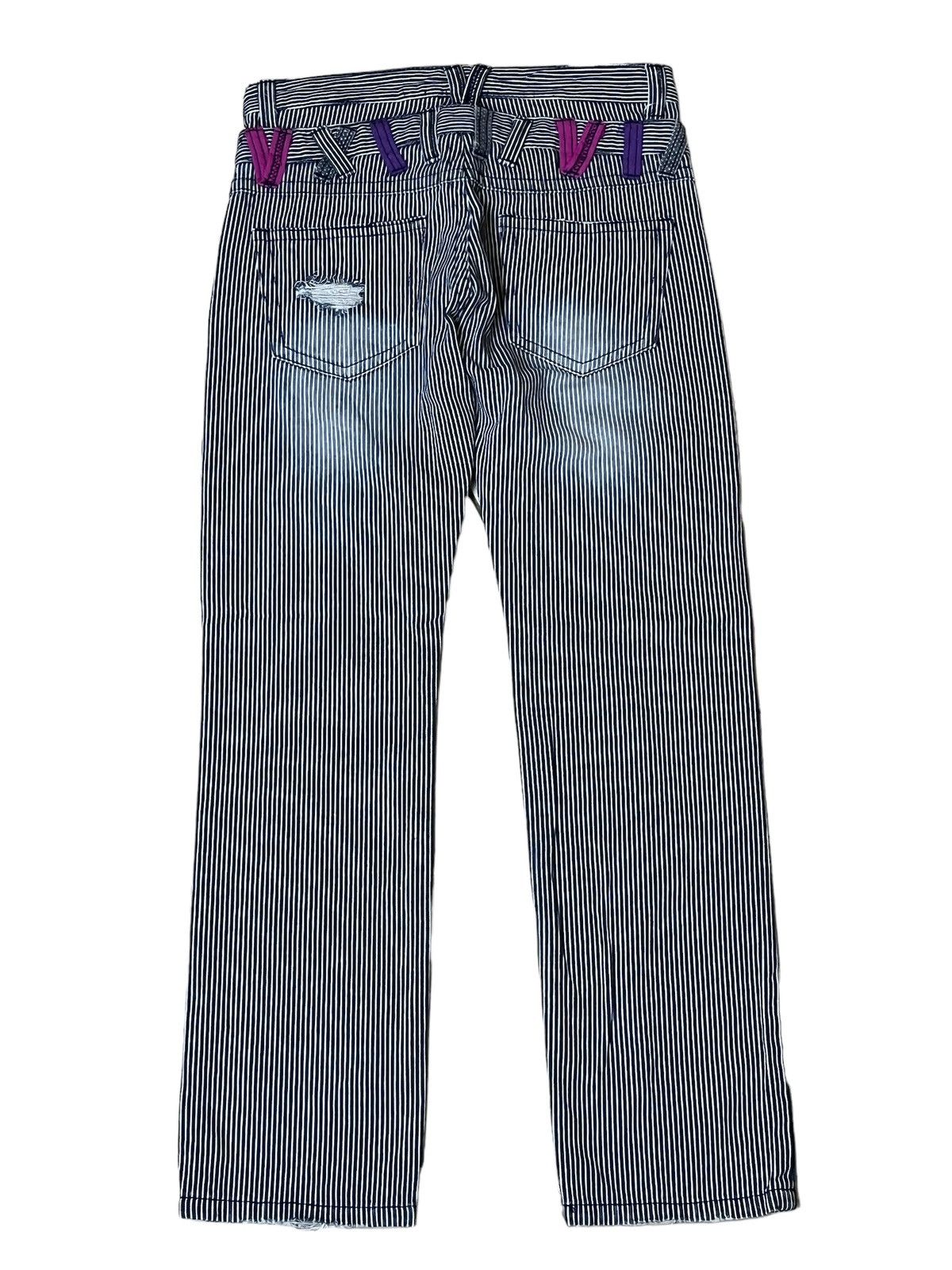 Japanese Brand JAPANESE COLZA DOUBLE WAIST DISTRESS HICKORY STRIPPED JEANS Size US 31 - 2 Thumbnail