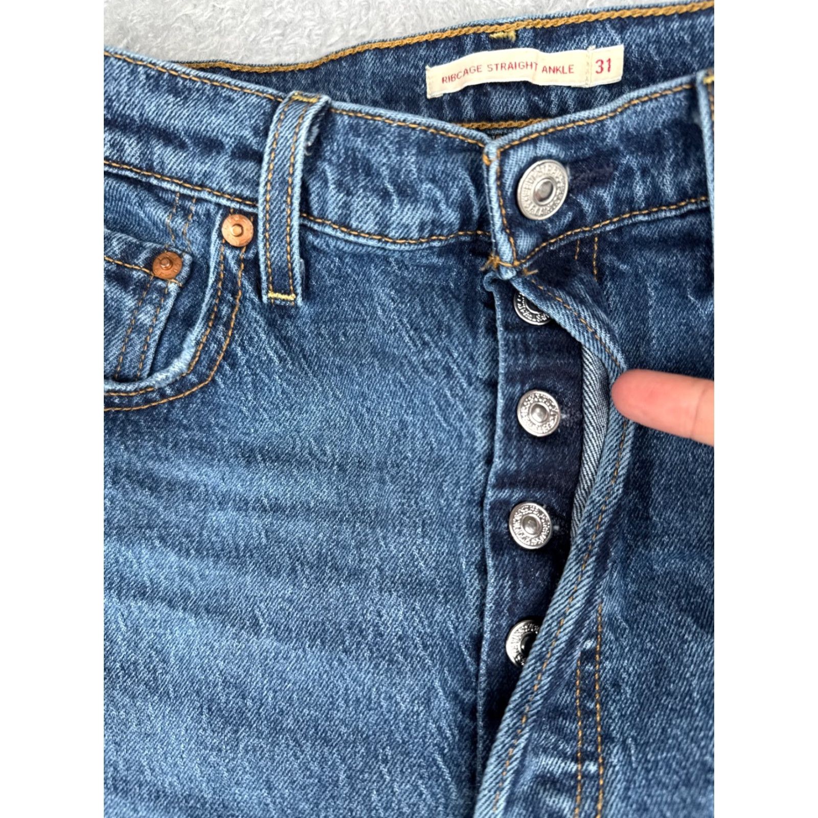 Levi's Levis Jeans Women Blue Distressed Premium Straight 31 24" Inseam 30x24 Vintage No 5-Pocket Design Button Zipper Denim Cotton Blend Shirt? Size 24" / US 00 / IT 34 - 5 Thumbnail