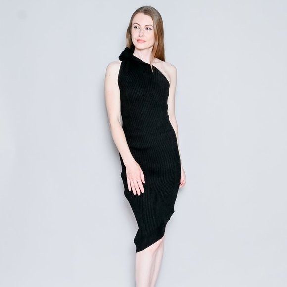 Brandon Maxwell BRANDON MAXWELL Knotted One-Shoulder Ribbed-Knit Dress NWT M Size M / US 6-8 / IT 42-44 - 7 Thumbnail