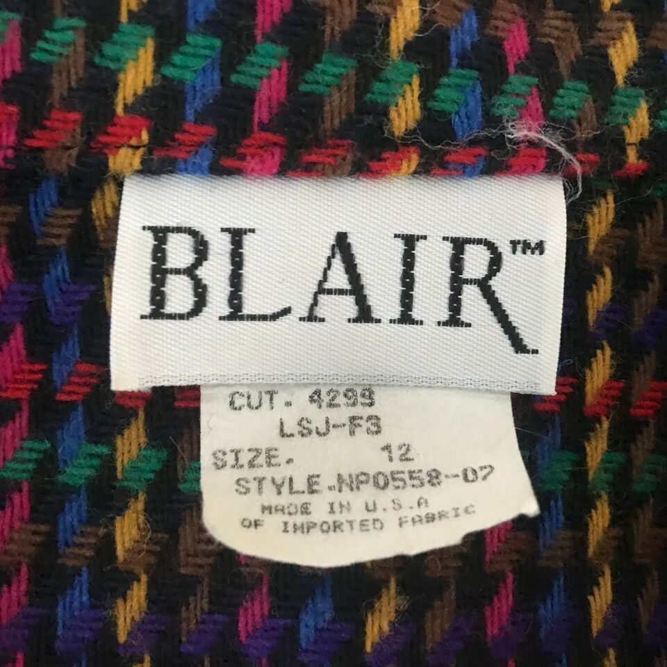 Vintage 80s Blair Rainbow Houndstooth Check Wool Blend Blazer Size XL / US 12-14 / IT 48-50 - 8 Preview
