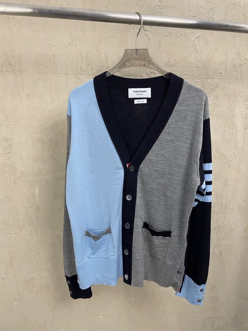 Thom Browne Thom Browne size3 Blue and gray wool cardigan Size US L / EU 52-54 / 3 - 1 Thumbnail