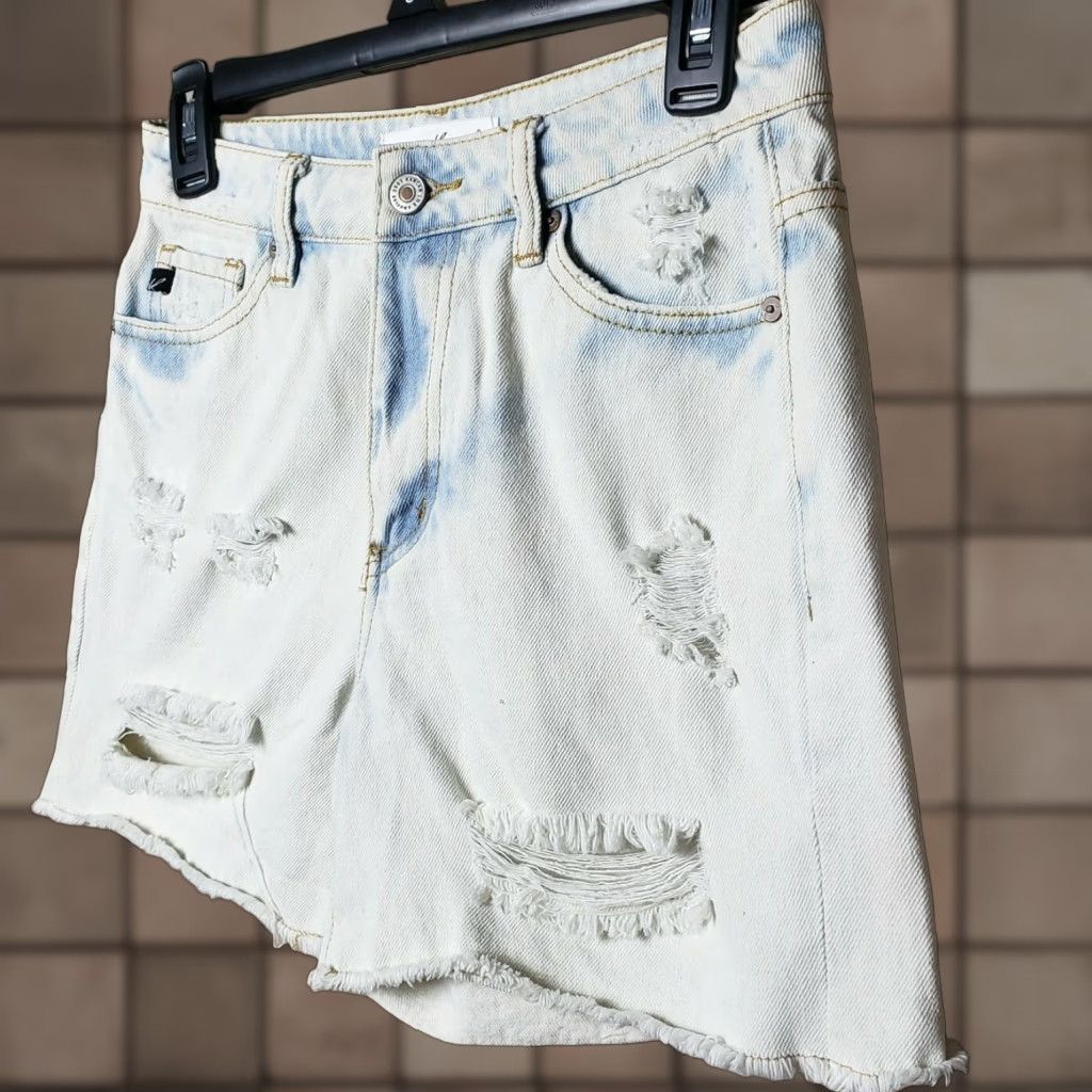Vintage KanCan High Rise Distressed Light Acid Wash Shorts XS Women Denim Cotton Blend Festival Beach Cut-Off Blue - Womens XS Short Size 26" / US 2 / IT 38 - 1 Thumbnail