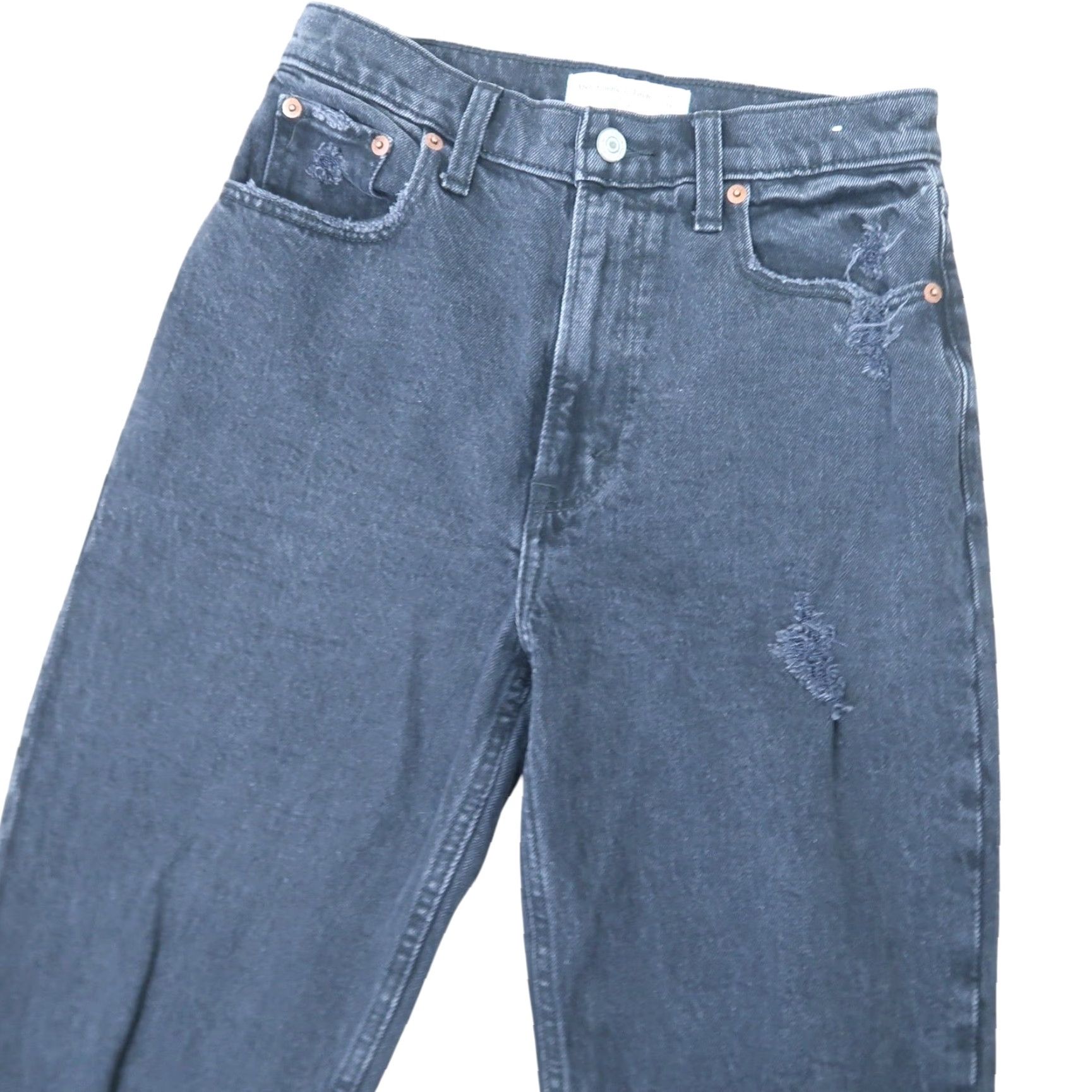 Abercrombie & Fitch Abercrombie & Fitch Jeans 90s High Rise Black Straight Womens 0 Denim Cotton Distressing Knee Size 25" / US 0 / IT 36 - 2 Thumbnail