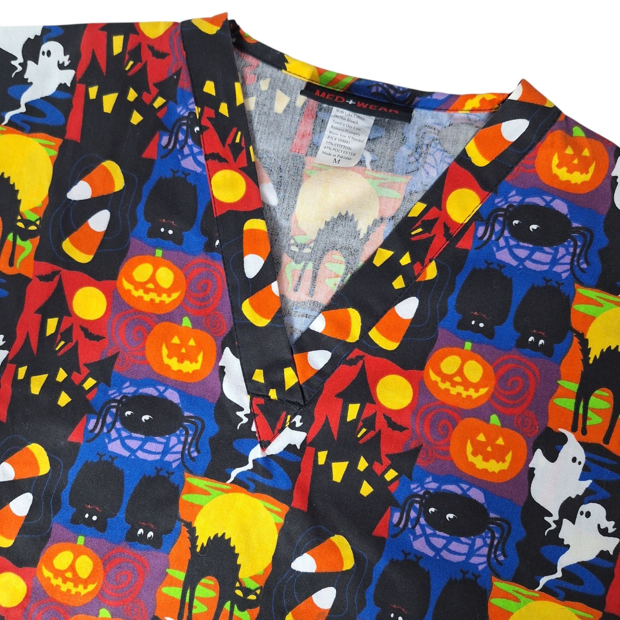 Other Med+Wear Halloween Scrub Top Med Spooky Ghost Pumpkin Cat Ba Size M / US 6-8 / IT 42-44 - 1 Thumbnail