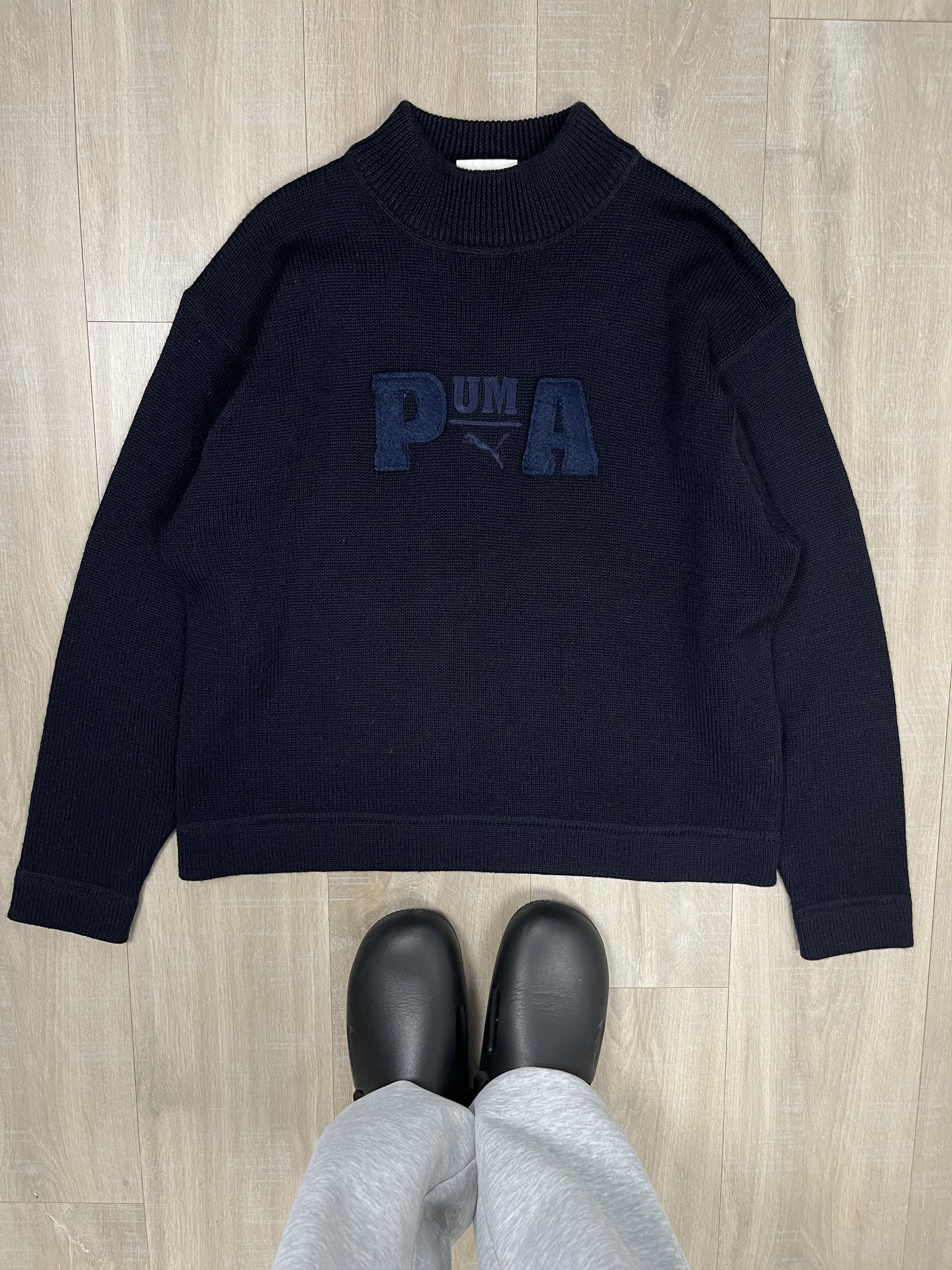 Puma Vintage 90s Puma Knit Wool Sweater Dark Blue Size US L / EU 52-54 / 3 - 1 Thumbnail