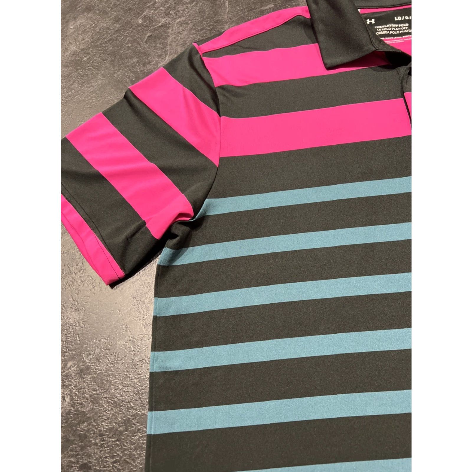 Under Armour Under Armour Mens Polo Golf FUSION Pink Striped Large Polo Shirt Size US L / EU 52-54 / 3 - 5 Thumbnail