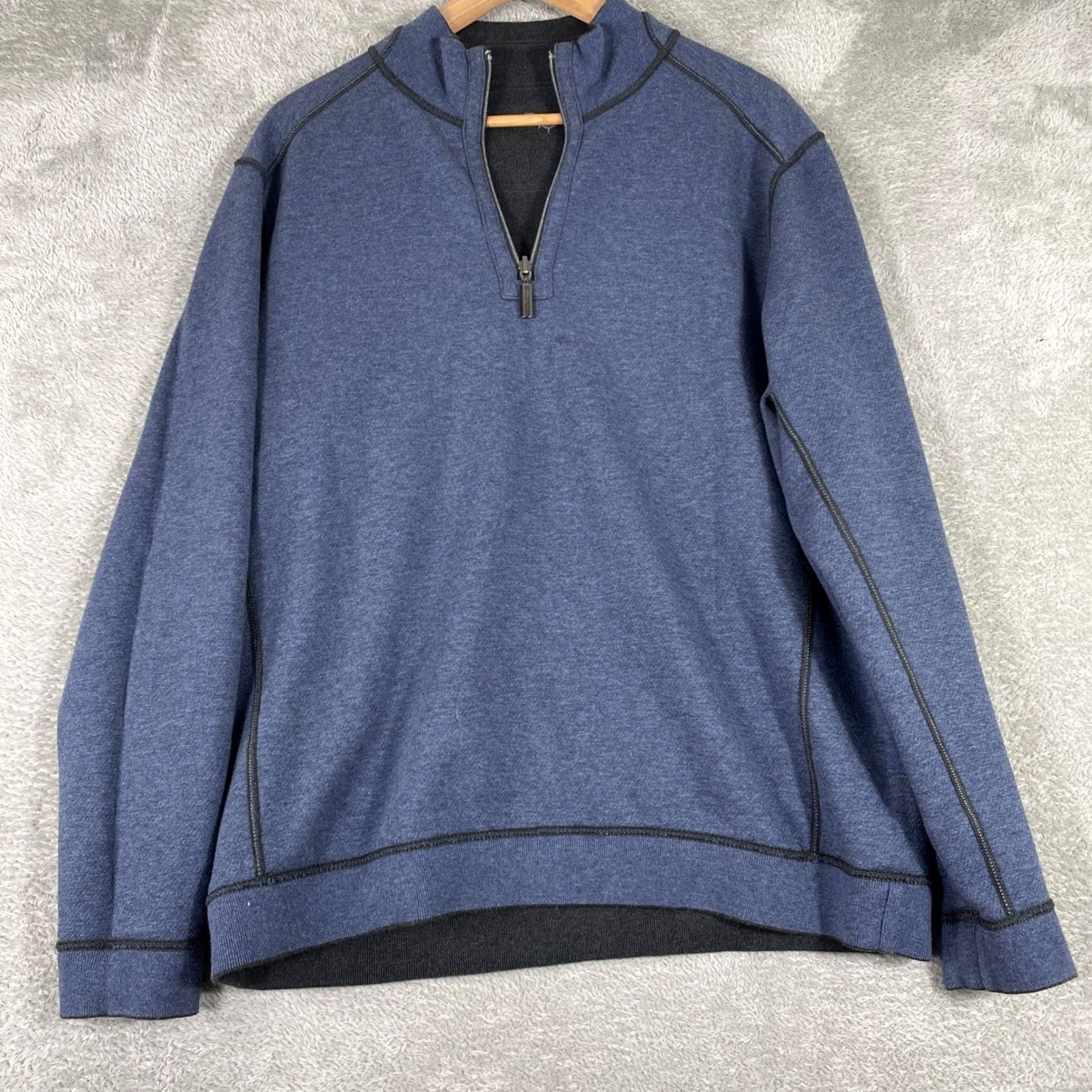 Tommy Bahama Tommy Bahama Mens Medium Gray Blue Cotton Reversible Quarter Zip Pullover Sweater Size US M / EU 48-50 / 2 - 5 Thumbnail