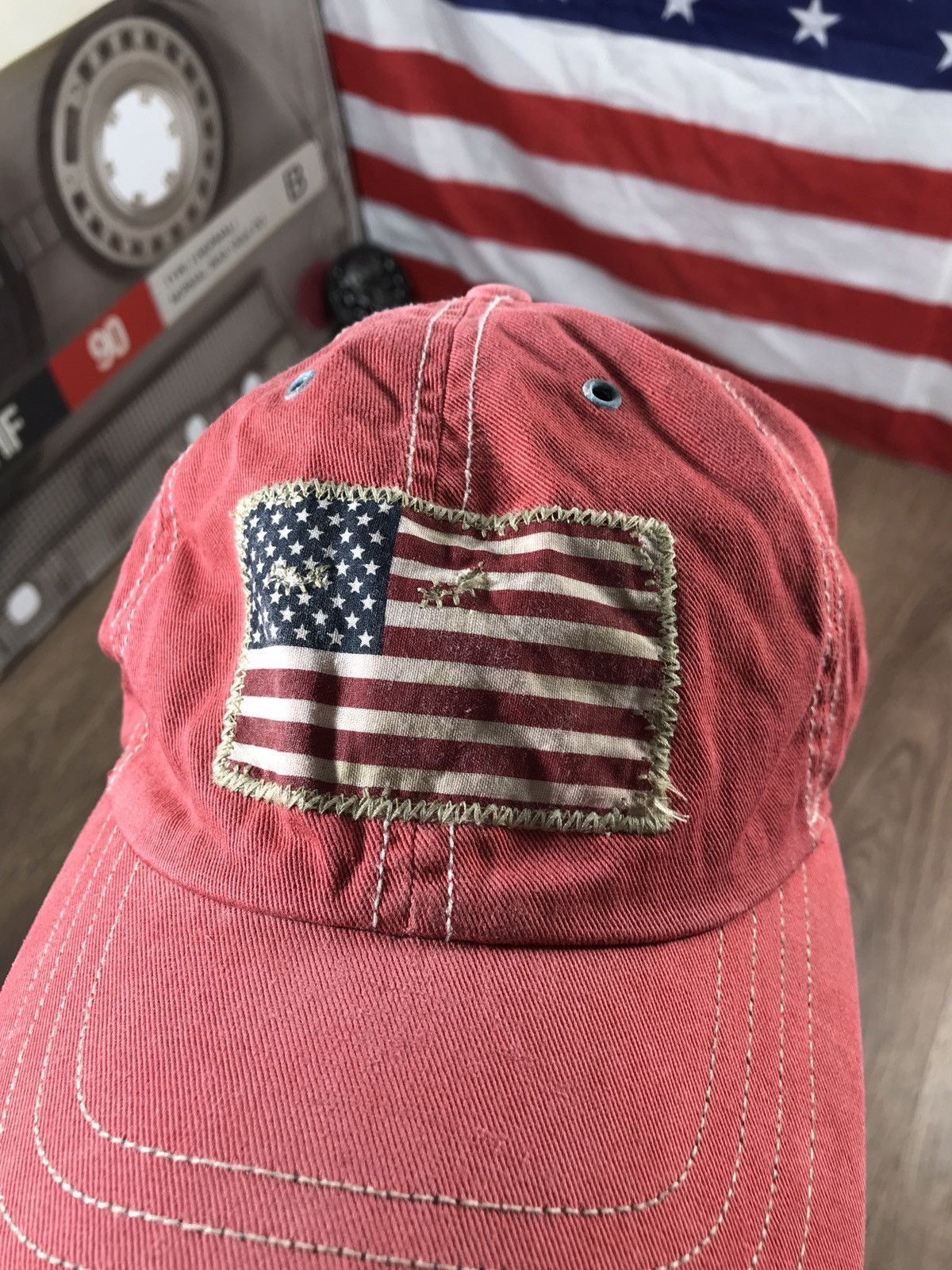 Vintage Vintage Polo Ralph Lauren Cap Big Logo American Flag Size ONE SIZE - 2 Thumbnail