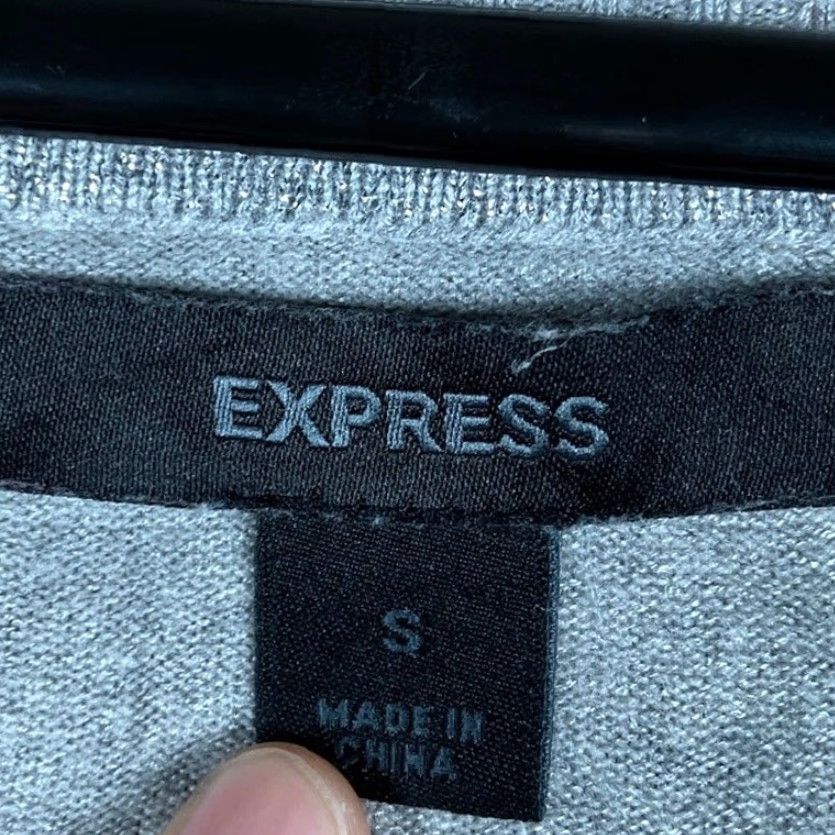 Express Express Womens Sweater Gray V Neck Knitted Long Sleeve Stretch Small S Size S / US 4 / IT 40 - 6 Thumbnail