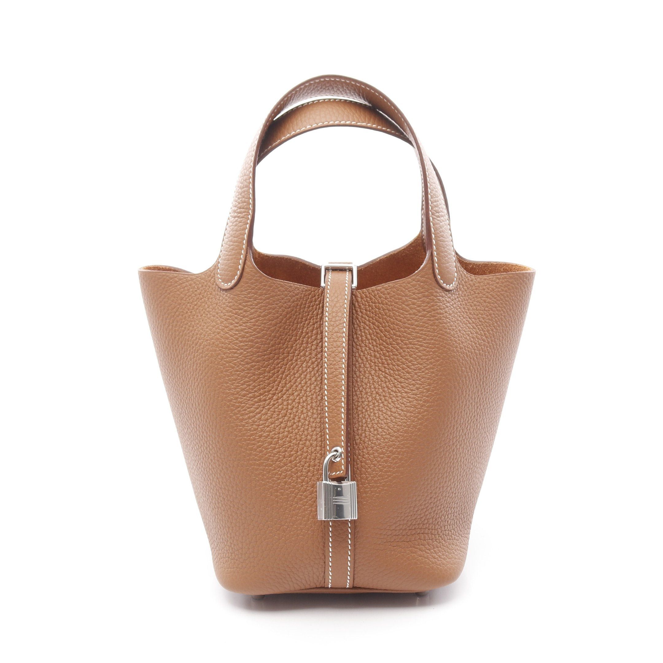 Hermes Hermes Picotane Pm Gold Handbag Clemence Leather Brown Silver Hardware K Stamp Size ONE SIZE - 1 Thumbnail